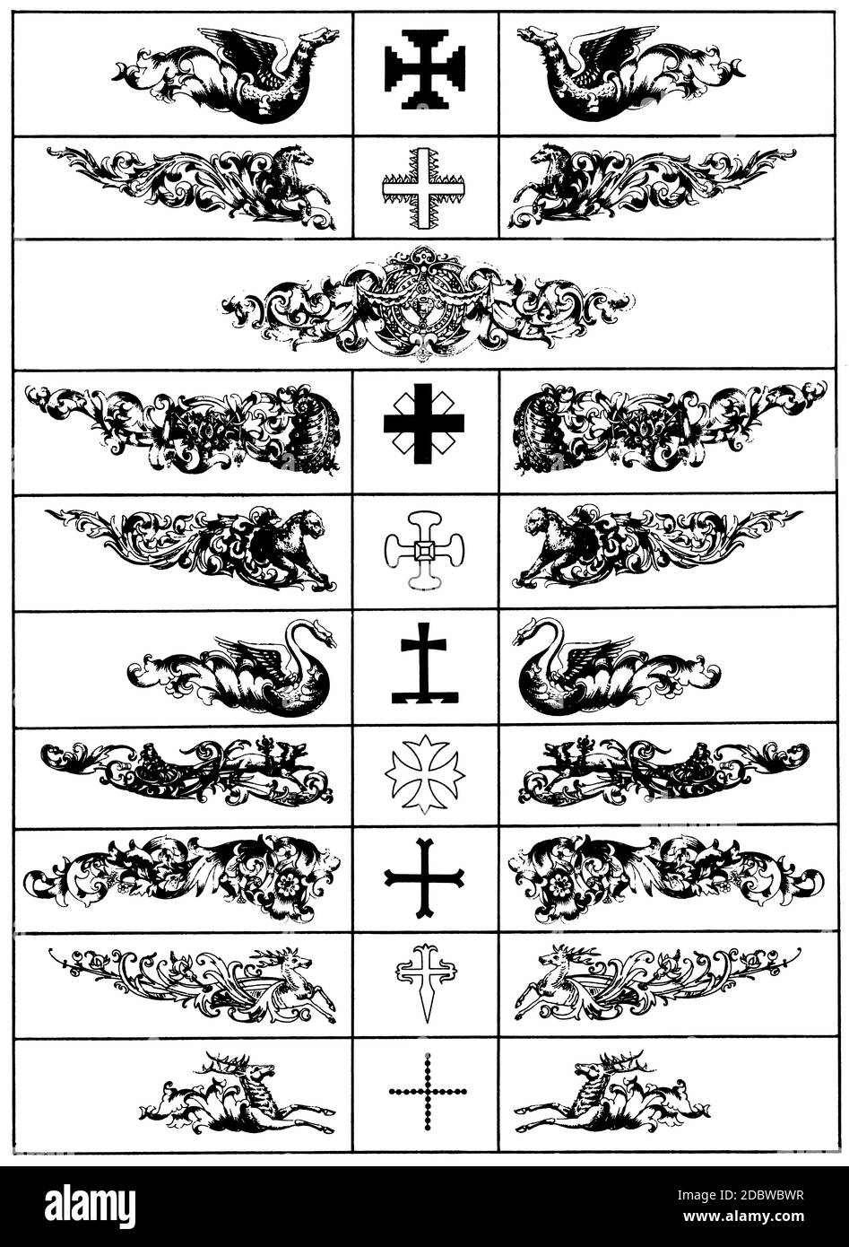 Verschiedene Chapterheads oder heraldische Stützvorrichtungen (Ornamente) Stockfoto