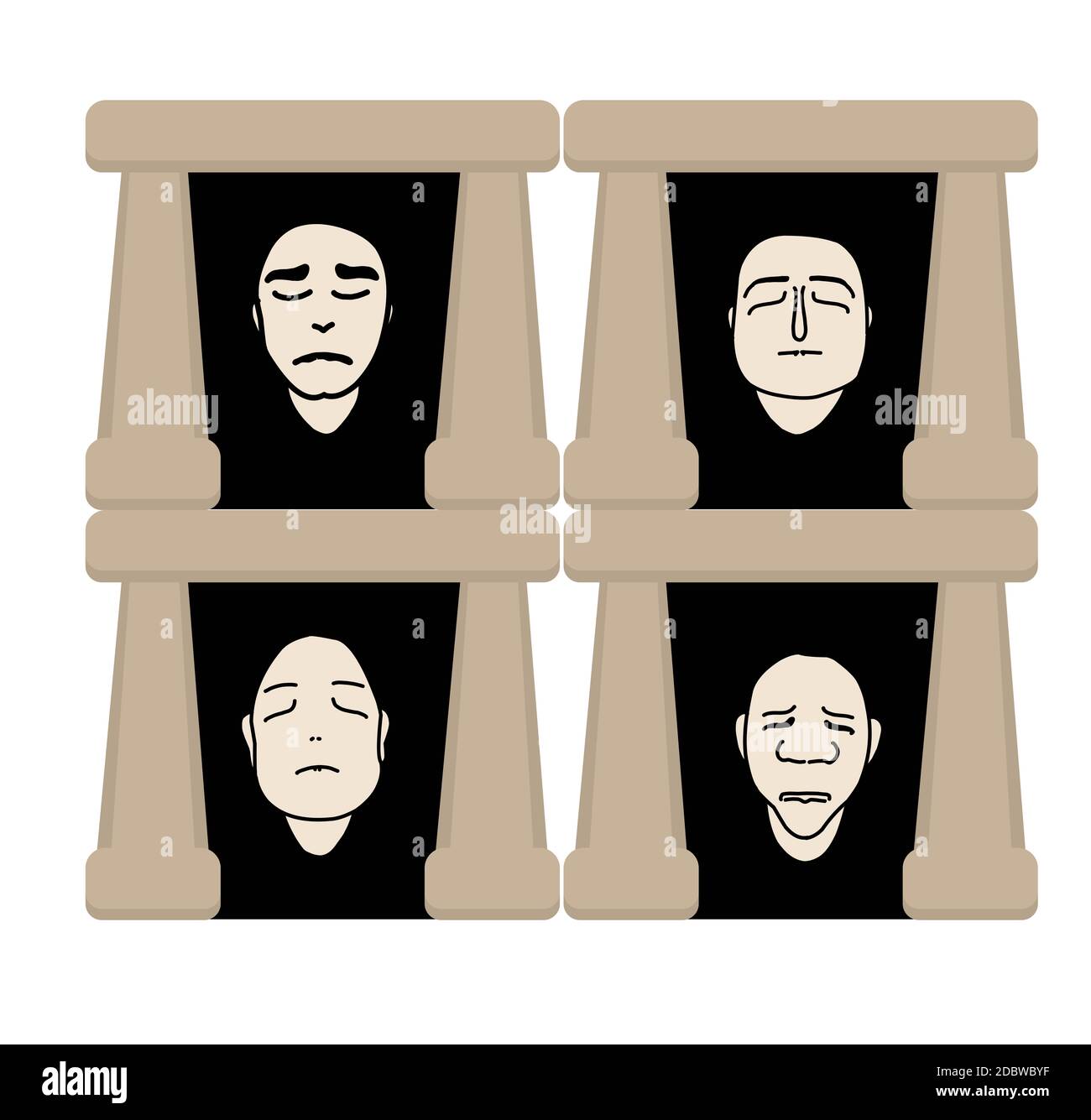 Heimat der gesichtslosen. Gott des Todes. Masken, Gesichter. Museum der menschlichen Gesichter Stockfoto