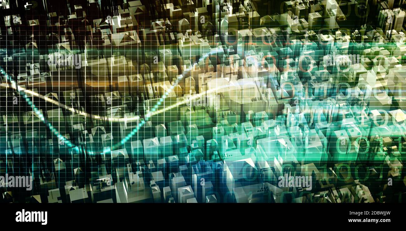 Smart City der Zukunft mit elektronischen Internet-Lösungen Stockfoto