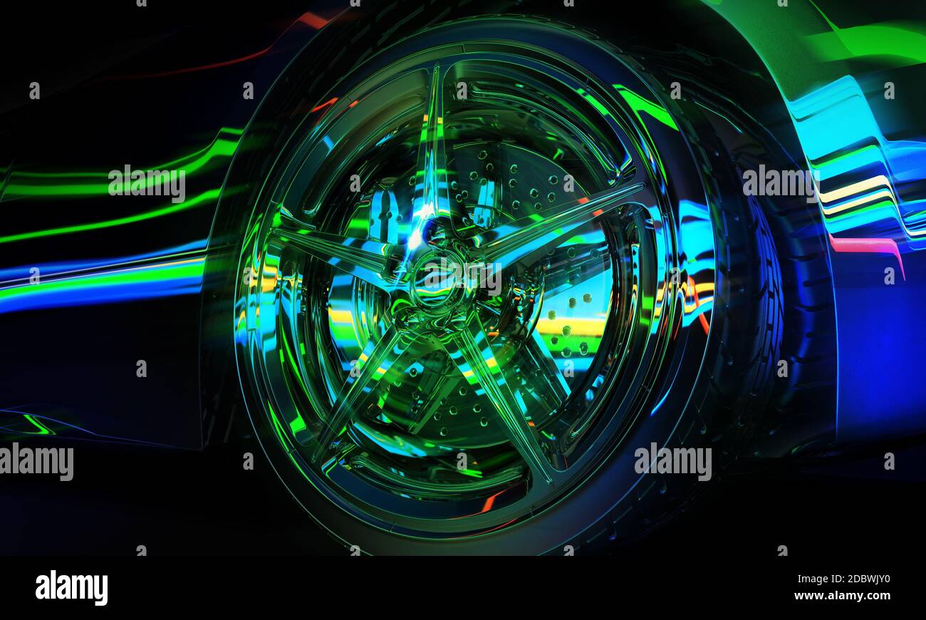 3d Rendering Custom Black Wheels Felgen & Reifen für Autos Stockfoto