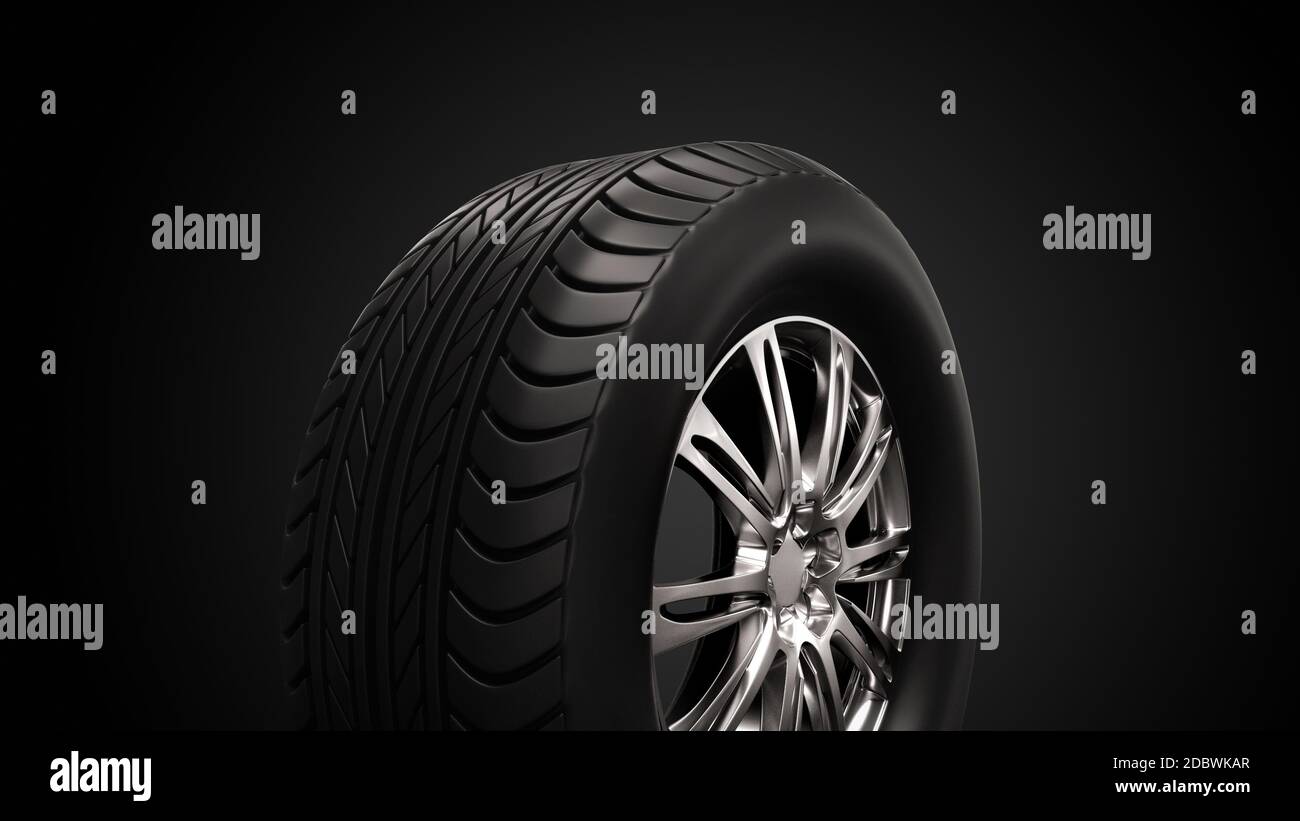 3d Rendering Custom Black Wheels Felgen & Reifen für Autos Stockfoto