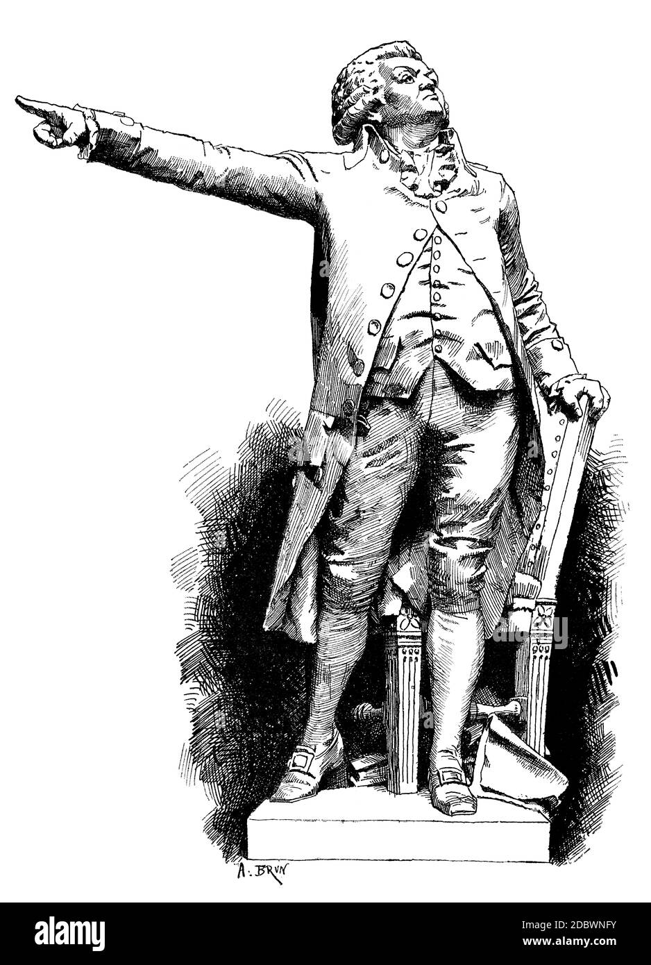 Statue des Mirabeau (französischer Revolutionär) von Caillé (Gravur) Stockfoto