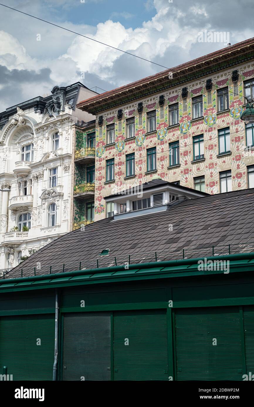 Majolika-Haus Wienzeile Wien, Gebäude von Otto Wagner im Jugendstil Stockfoto