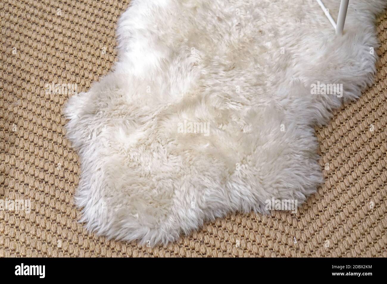 Weißes Fell weichen Teppich Teppich Wohnkultur Stockfoto