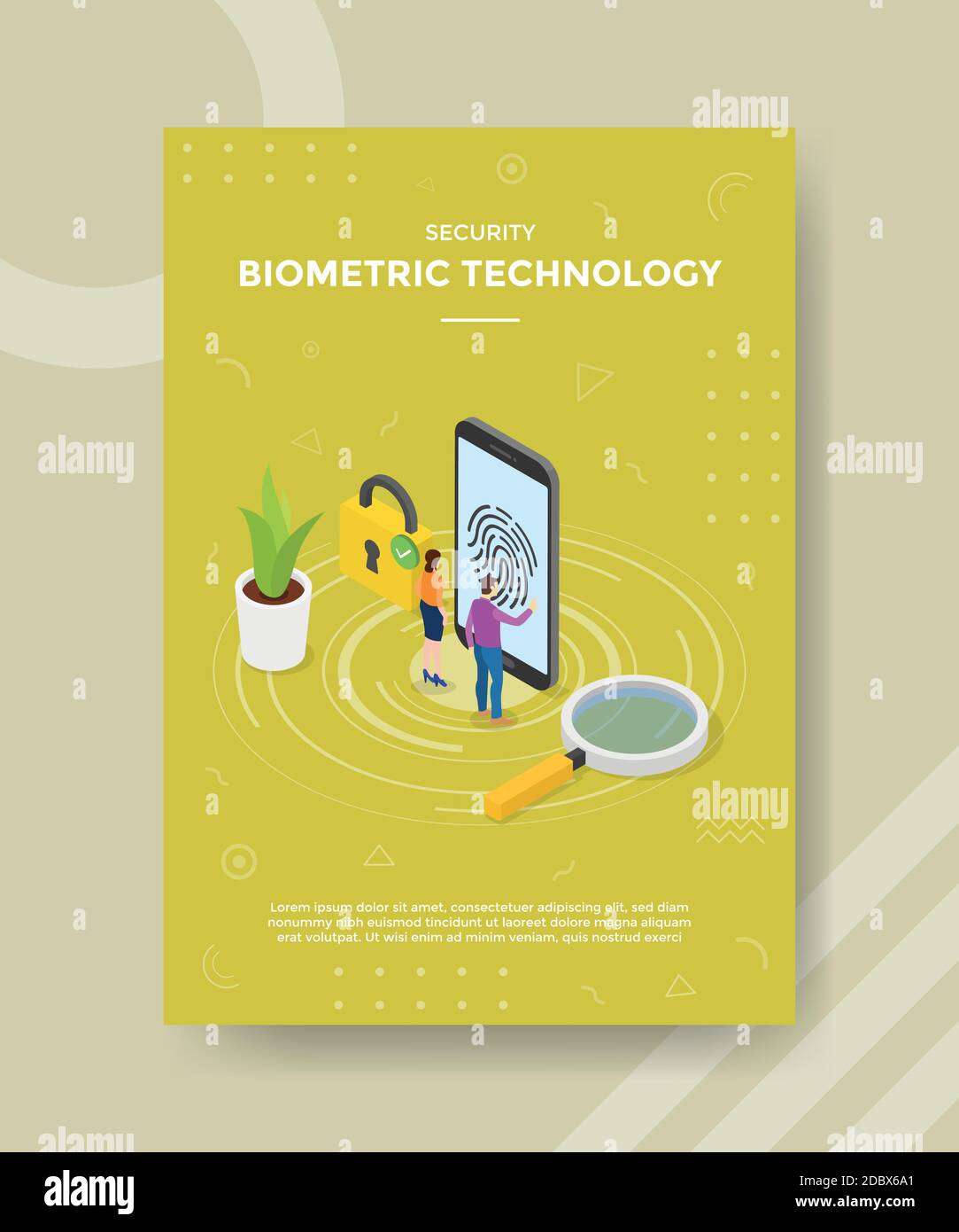 Sicherheit biometrische Technologie Menschen stehen vor Smartphone Vorhängeschloss für Vorlage Von Banner und Flyer für den Druck von Magazin-Cover und Poster Stock Vektor