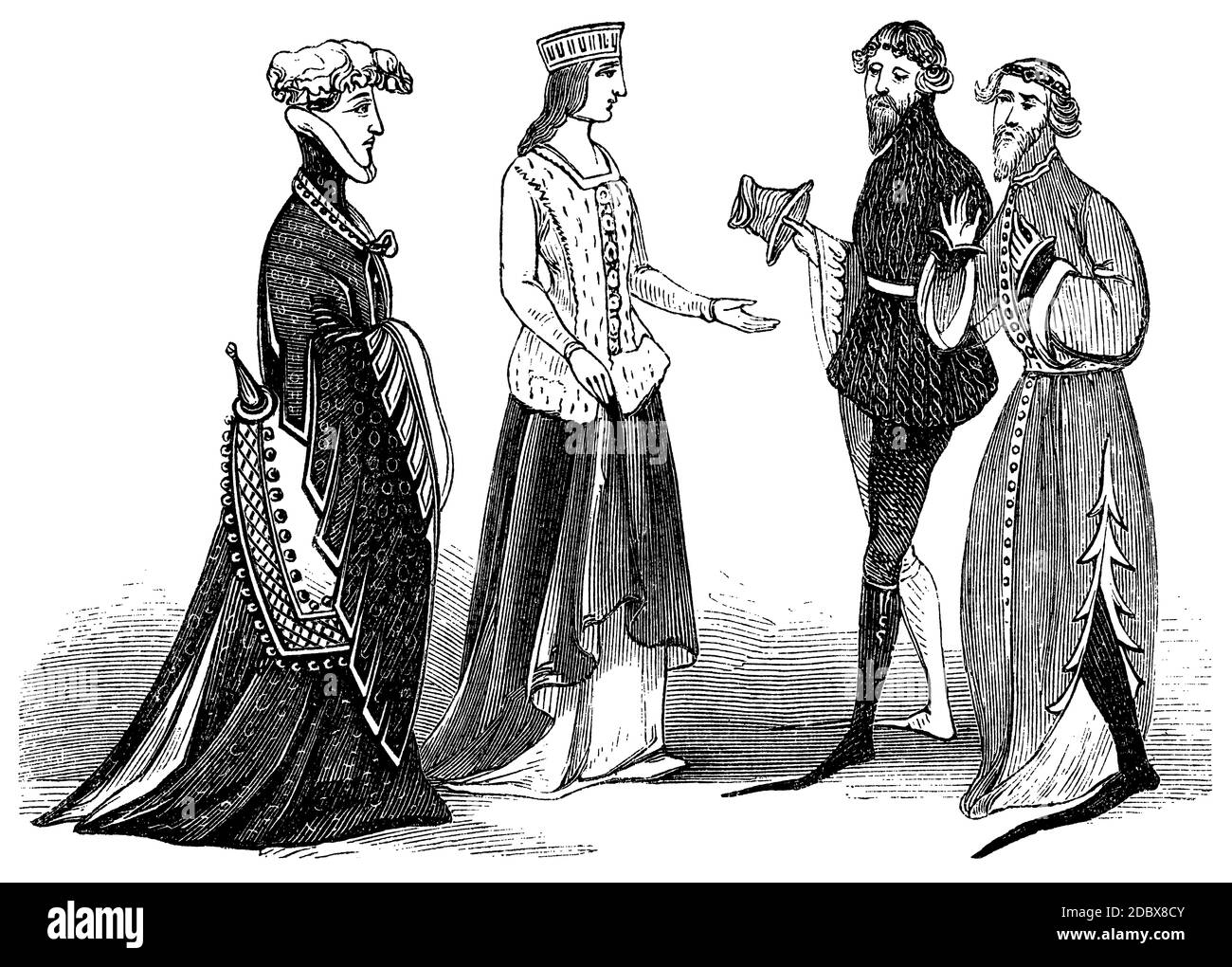 Männer- und Frauenkostüm, Zeit von Richard II (1377-1399) Stockfoto