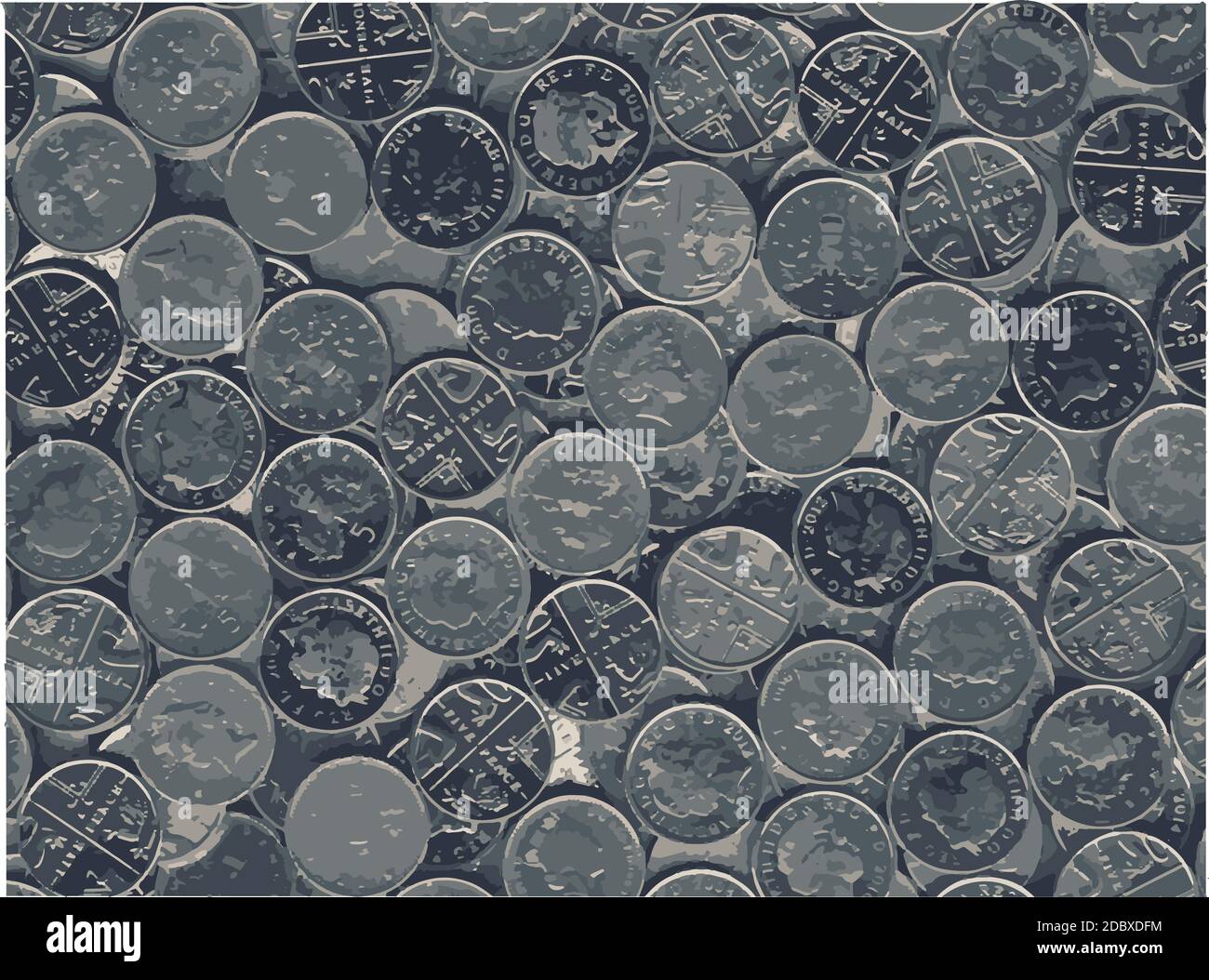 Eine Sammlung von britischen fünf Pence Münzen als Hintergrund Stockfoto