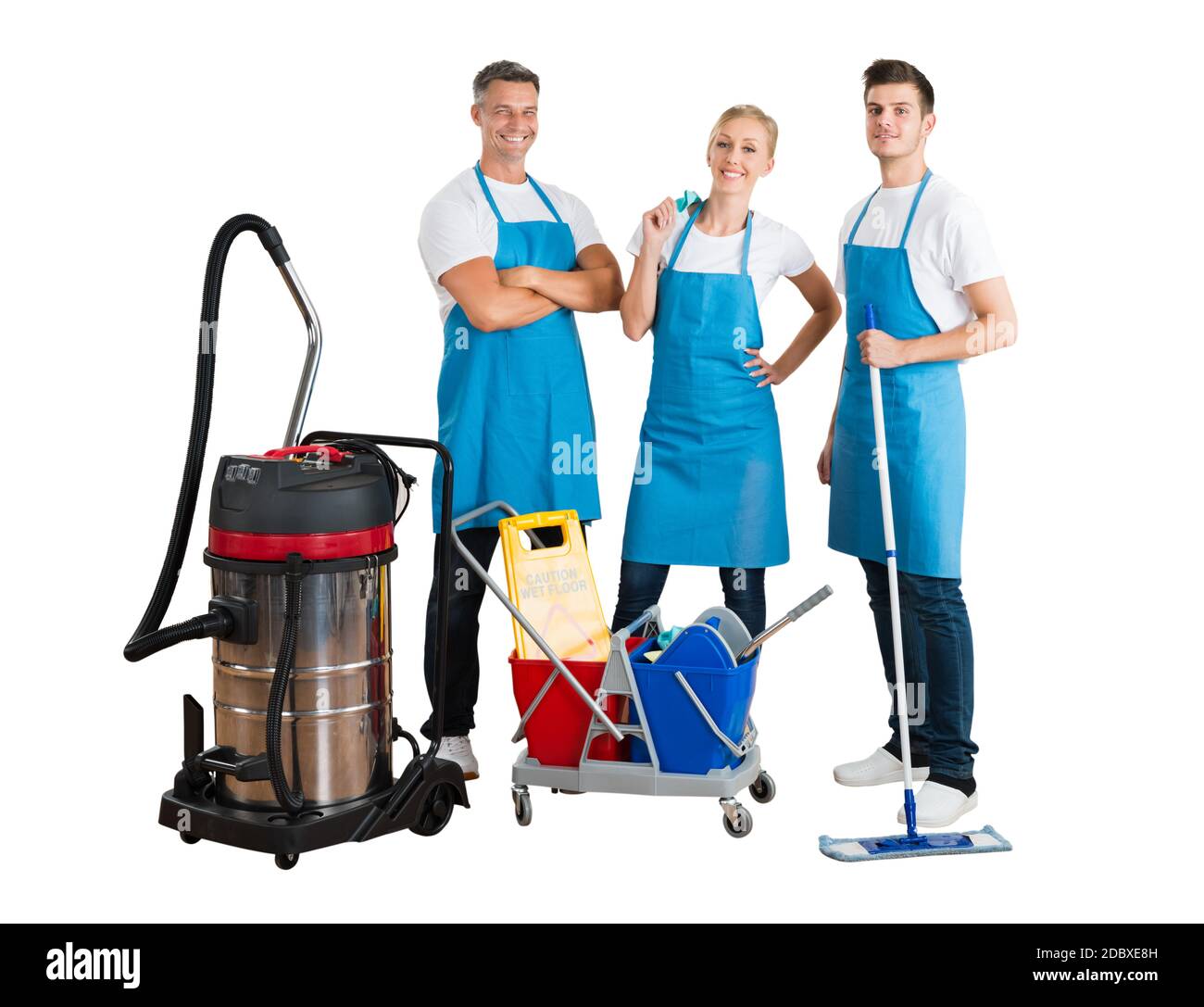 Reinigungsservice Professionelle Hausmeister Team Oder Cleaner Group Stockfoto