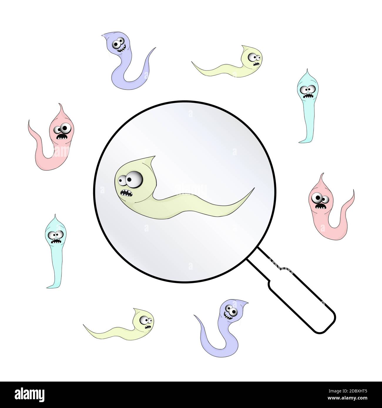 Helminthen, Fadenwürmer. Darmparasiten. Warnzeichen Parasitismus, Vektor-Illustration. Das Konzept der Parasiten bei Menschen und Menschen Stockfoto