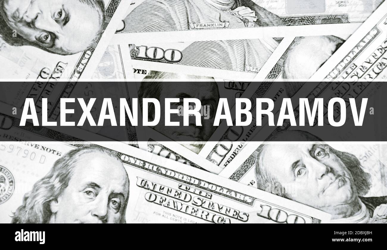 Alexander Abramov Textkonzept. American Dollars Bargeld, 3D-Rendering. Milliardär Alexander Abramov auf der Dollar-Banknote. Top World Financial Milliardär Investor - London, 3. Mai 2020 Stockfoto