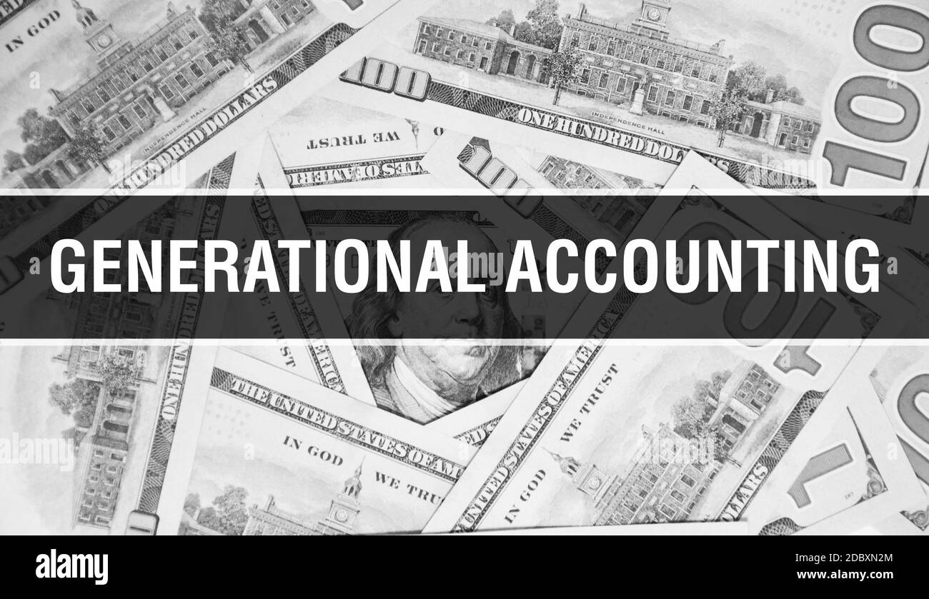 Generational Accounting Text Konzept Closeup. American Dollars Cash Money, 3D-Rendering. Generationsrechnung bei Dollar Banknote. Finanzwesen USA mon Stockfoto