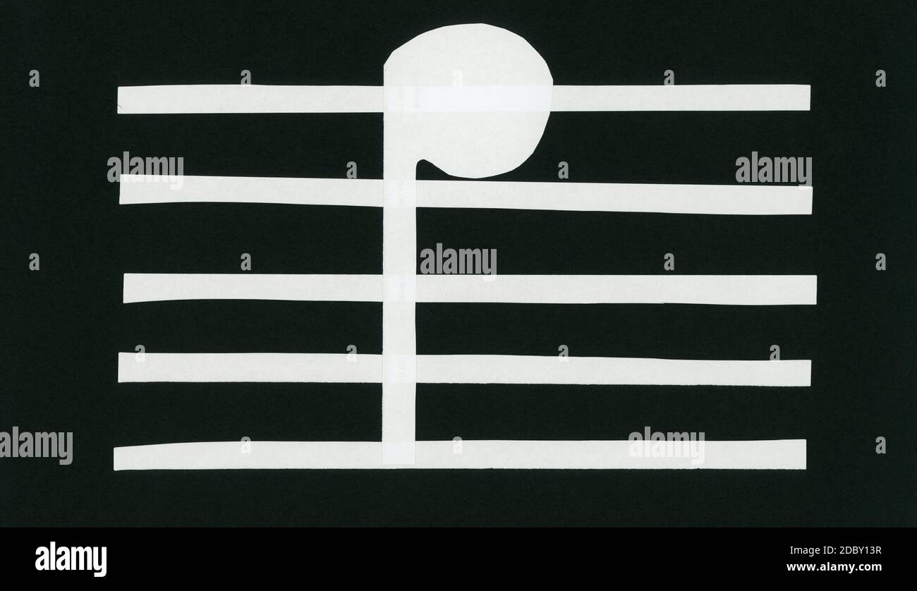 Fünfzeilige Musikanlage (aka als Stab) Mit Notiz Abbildung mit Papierstreifen gemacht Stockfoto