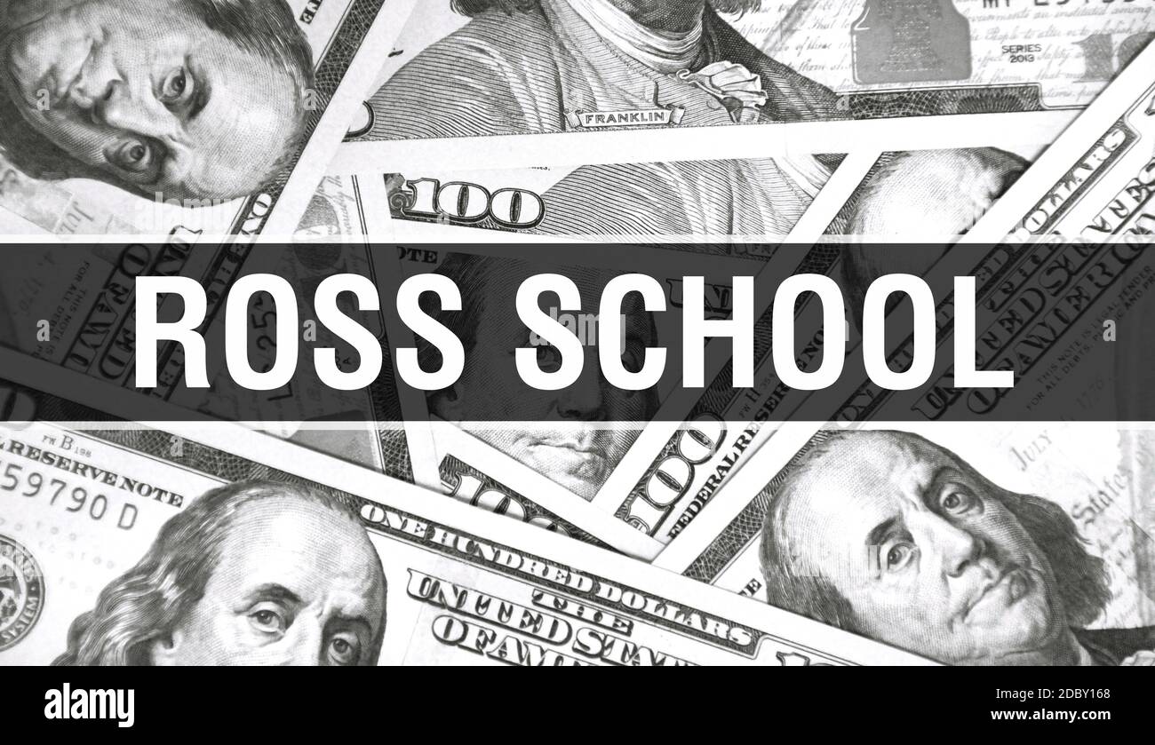 Ross School Textkonzept Nahaufnahme. American Dollars Cash Money, 3D-Rendering. Ross School in Dollar Banknote. Financial USA Geldschein Commercial Mo Stockfoto