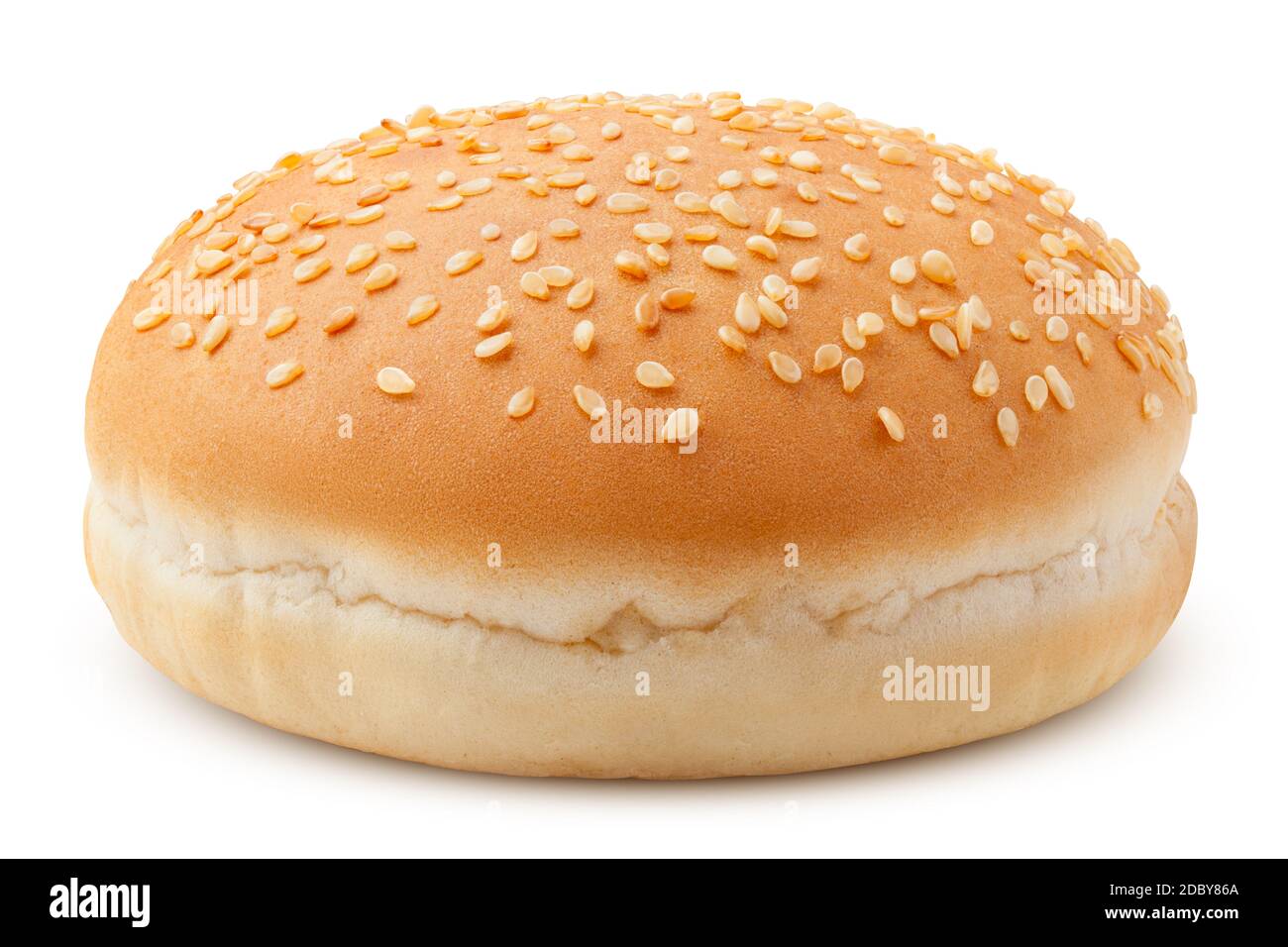 Hamburger Brötchen, Brot, isoliert auf weißem Hintergrund, Schnittpfad, volle Schärfentiefe Stockfoto