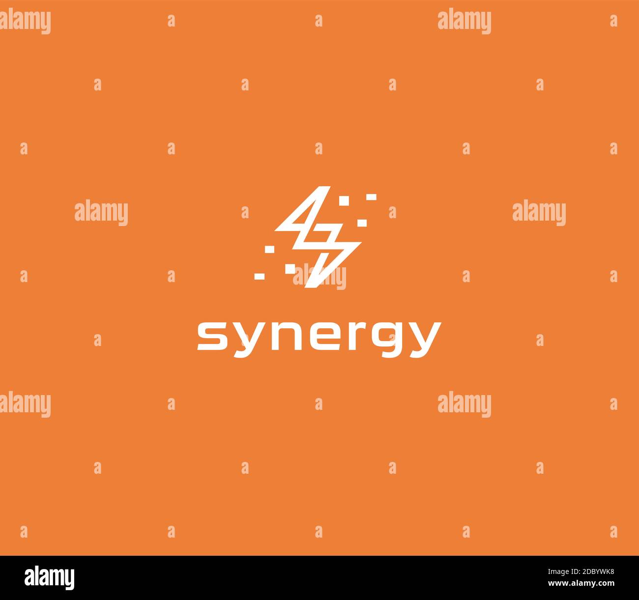 Abstrakte Blitz flach linearen Stil Vektor-Logo-Konzept. Symbol für isolierte elektrische Energie auf orangefarbenem Hintergrund. Ideensymbol für Business und Startup Stock Vektor