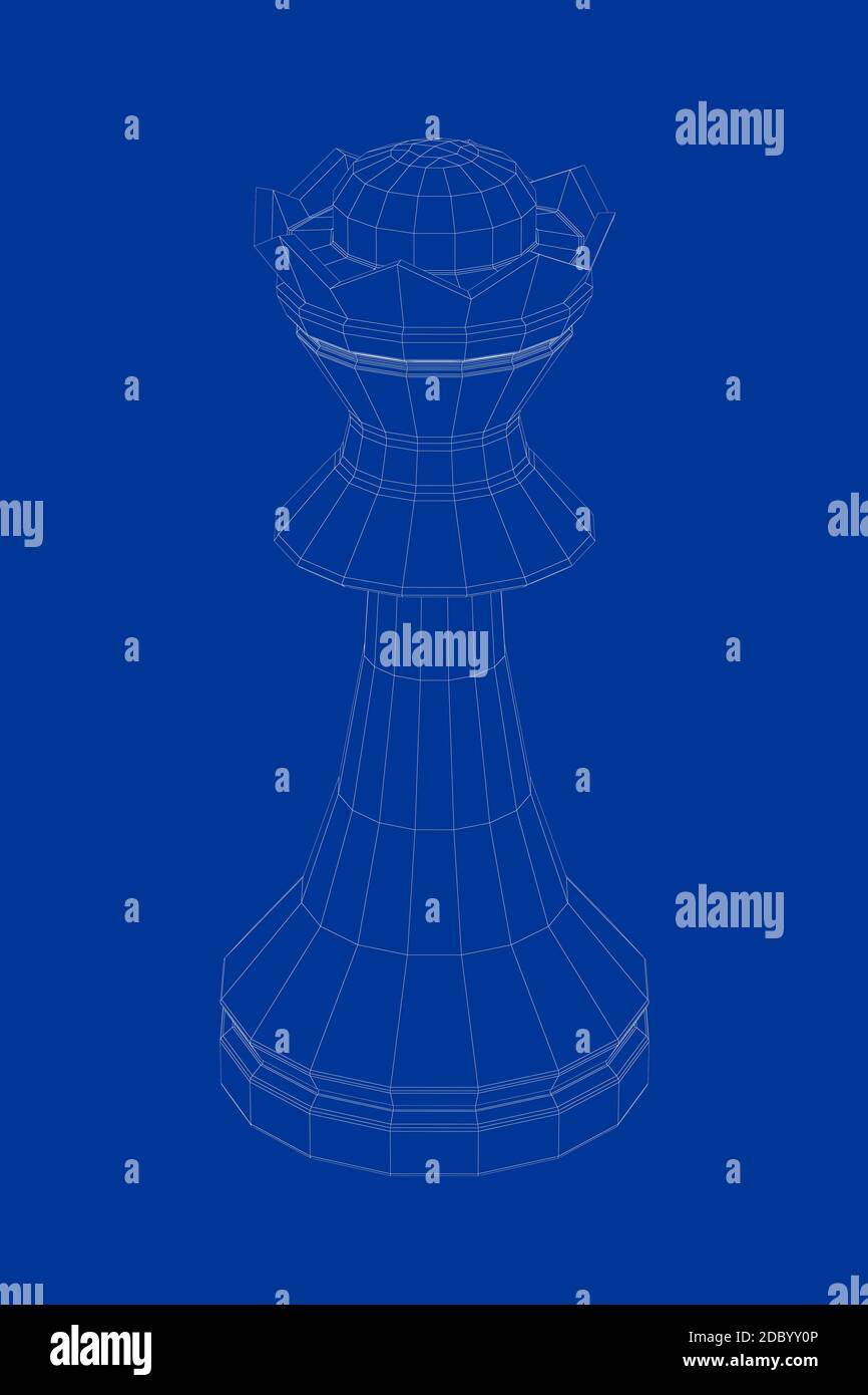 3d Drahtrahmen Modell der Königin Schachfigur Stockfoto