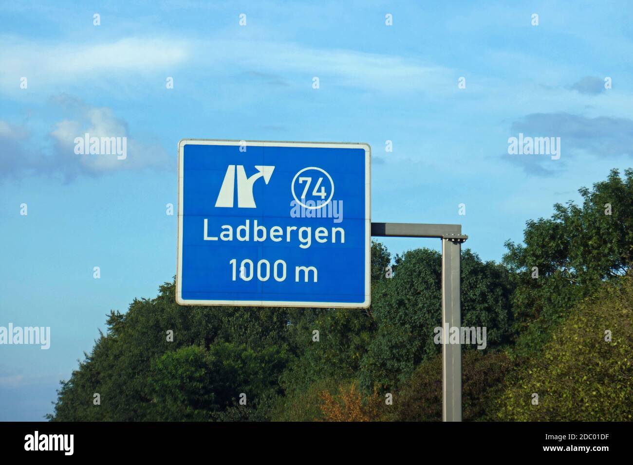 Bundesautobahn, Abfahrt Ladbergen Stockfoto