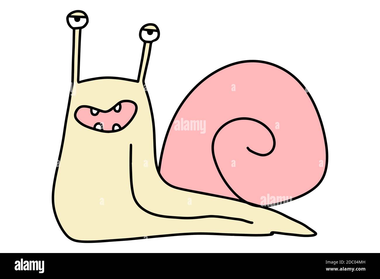 Cartoon lustige Schnecke. Cartoon niedlich Doodle slug. Handgezeichnete Vektorgrafik isoliert auf weißem Hintergrund. Stock Vektor