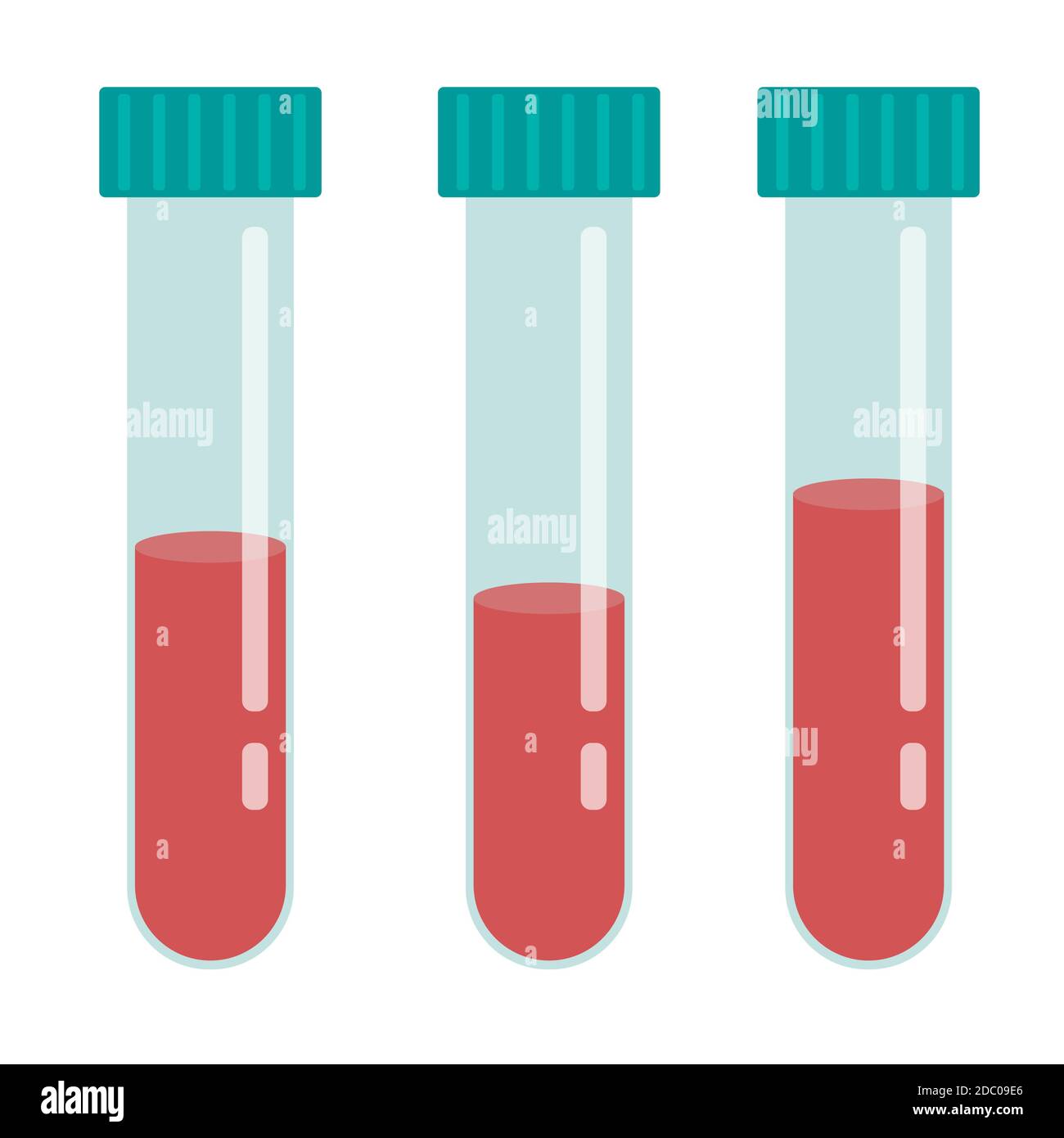 Röhrchen mit Blutprobe. Medizinische Cliparts. Konzept des Schnelltests. Laborforschung und -Diagnose. Vektorgrafik im flachen Stil. Stock Vektor