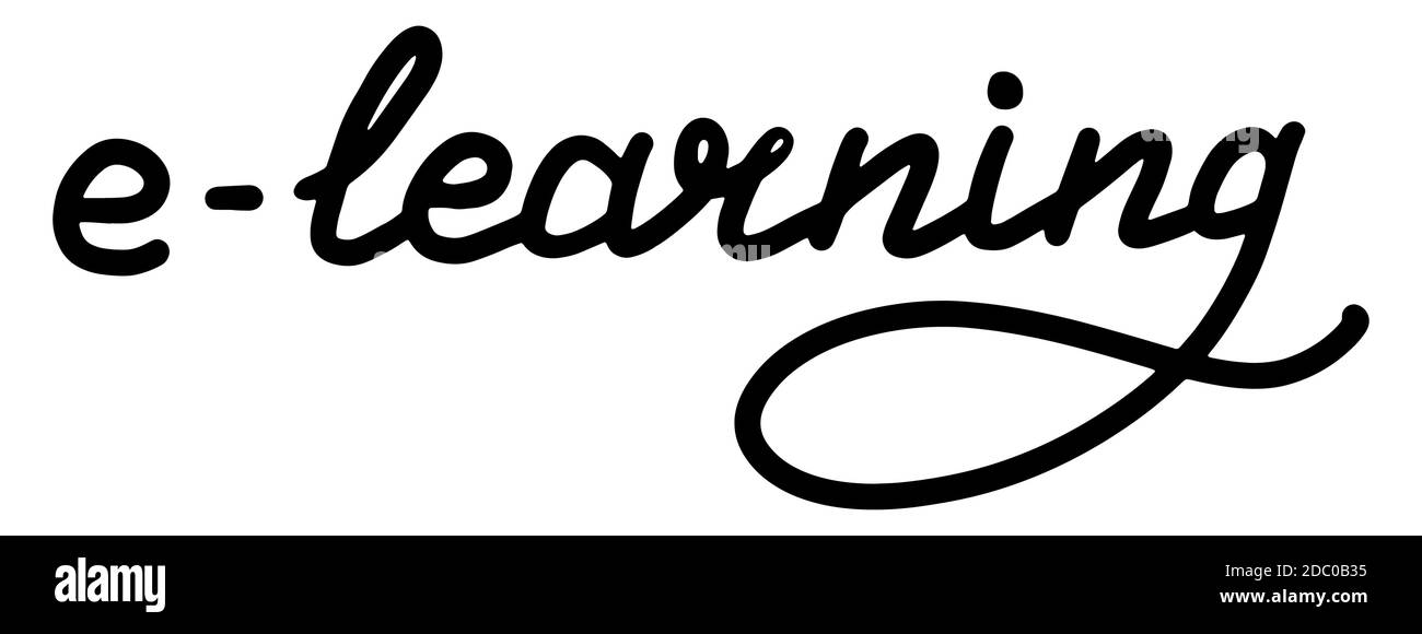 E-Learning. Ausbildung, lernen, Kurse, Bildungskonzept. Schrift Kalligraphie Illustration. Vektor eps handschriftliche Pinsel trendy schwarzen Text isoliert Stock Vektor