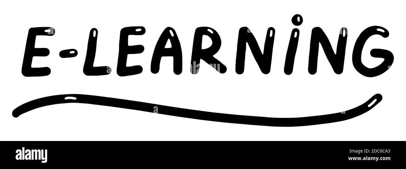E-Learning. Ausbildung, lernen, Kurse, Bildungskonzept. Schrift Kalligraphie Illustration. Vektor eps handschriftliche Pinsel trendy schwarzen Text isoliert Stock Vektor
