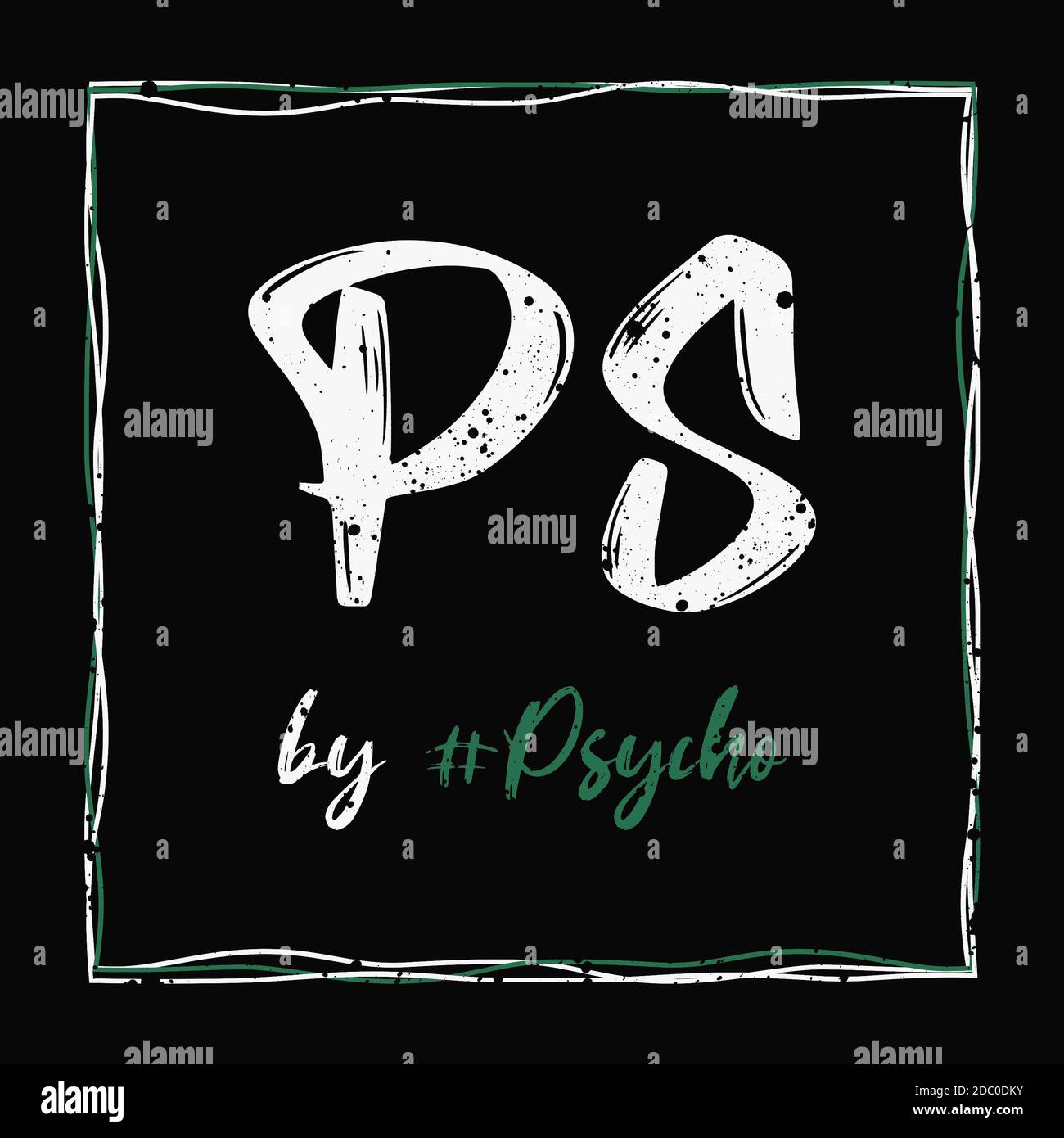 PsychoShadow PS by Psycho Logo auf dunklem Hintergrund. Trendy Text Art Stil, Typografie Illustration, chaotisch Design, kreative Hipster Interpretation con Stockfoto