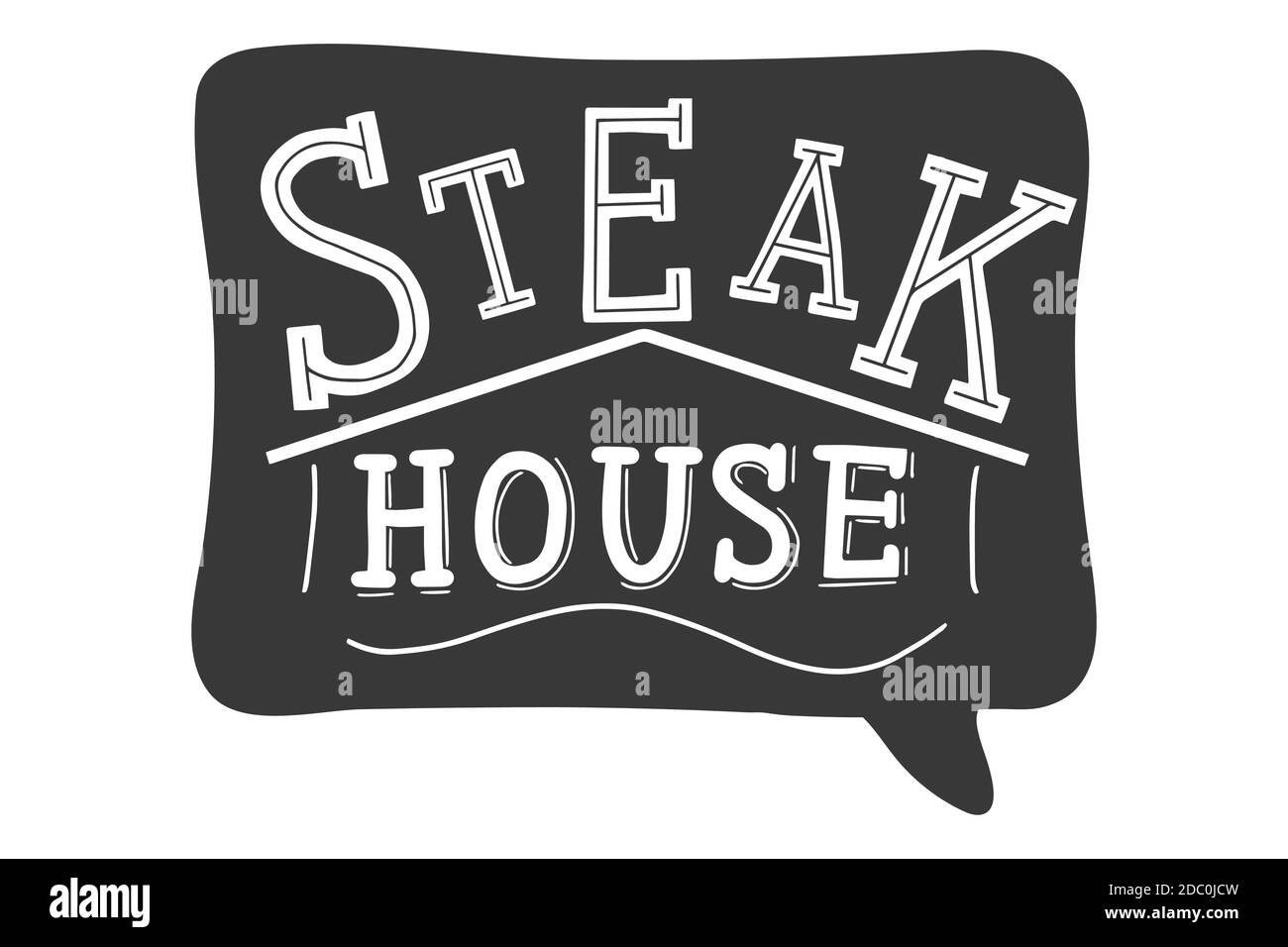 Steakhaus. Logo-Vorlage für Grill-Restaurant. Schrift Kalligraphie Illustration. Handgeschriebener Pinsel trendy schwarz Aufkleber mit Text isoliert auf Stock Vektor