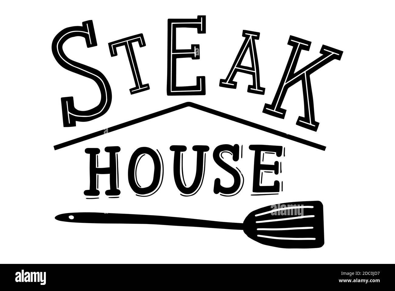 Steakhaus. Logo-Vorlage für Grill-Restaurant. Schrift Kalligraphie Illustration. Handgeschriebener Pinsel trendy schwarz Aufkleber mit Text isoliert auf Stock Vektor