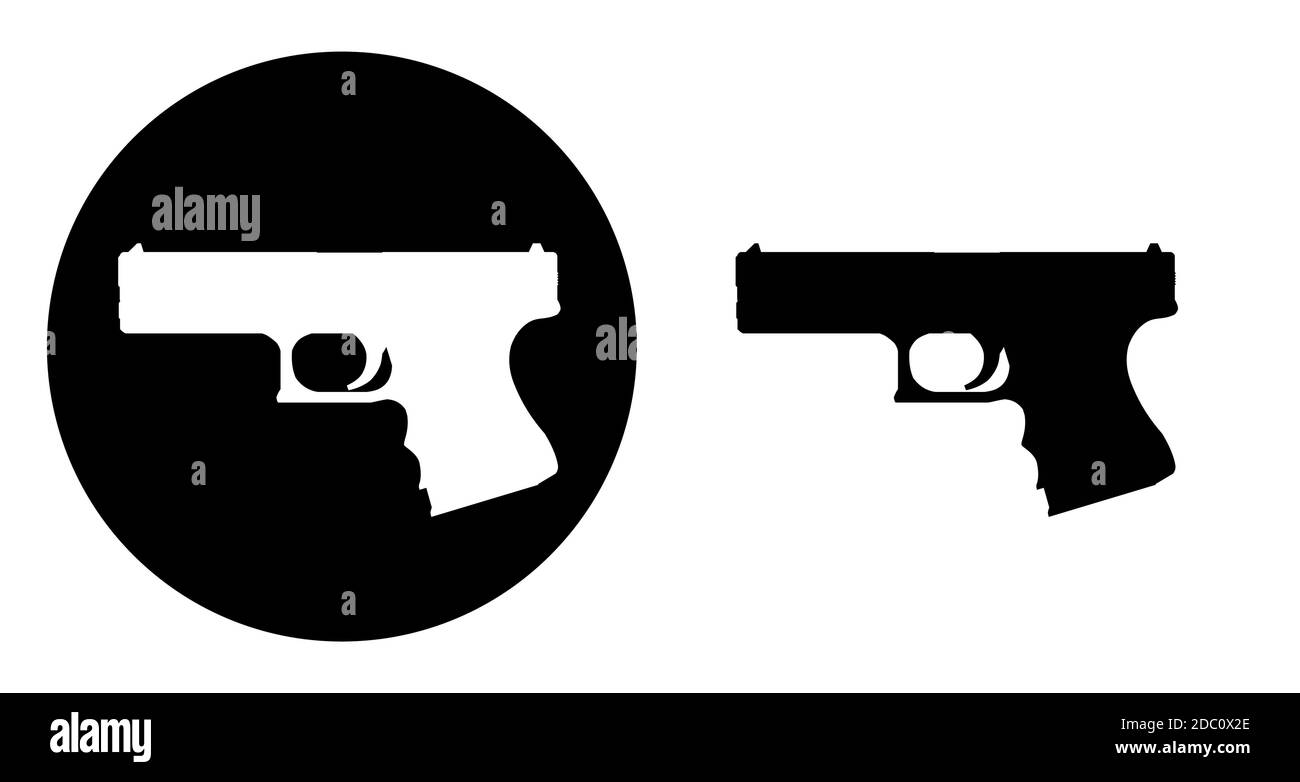 Flaches Design von Pistole, Pistole, Handpistole, Revolver Icon Illustration. Vektor-Set von Pistolen schwarz und weiß. Waffe, Waffe. EPS 10 Stock Vektor