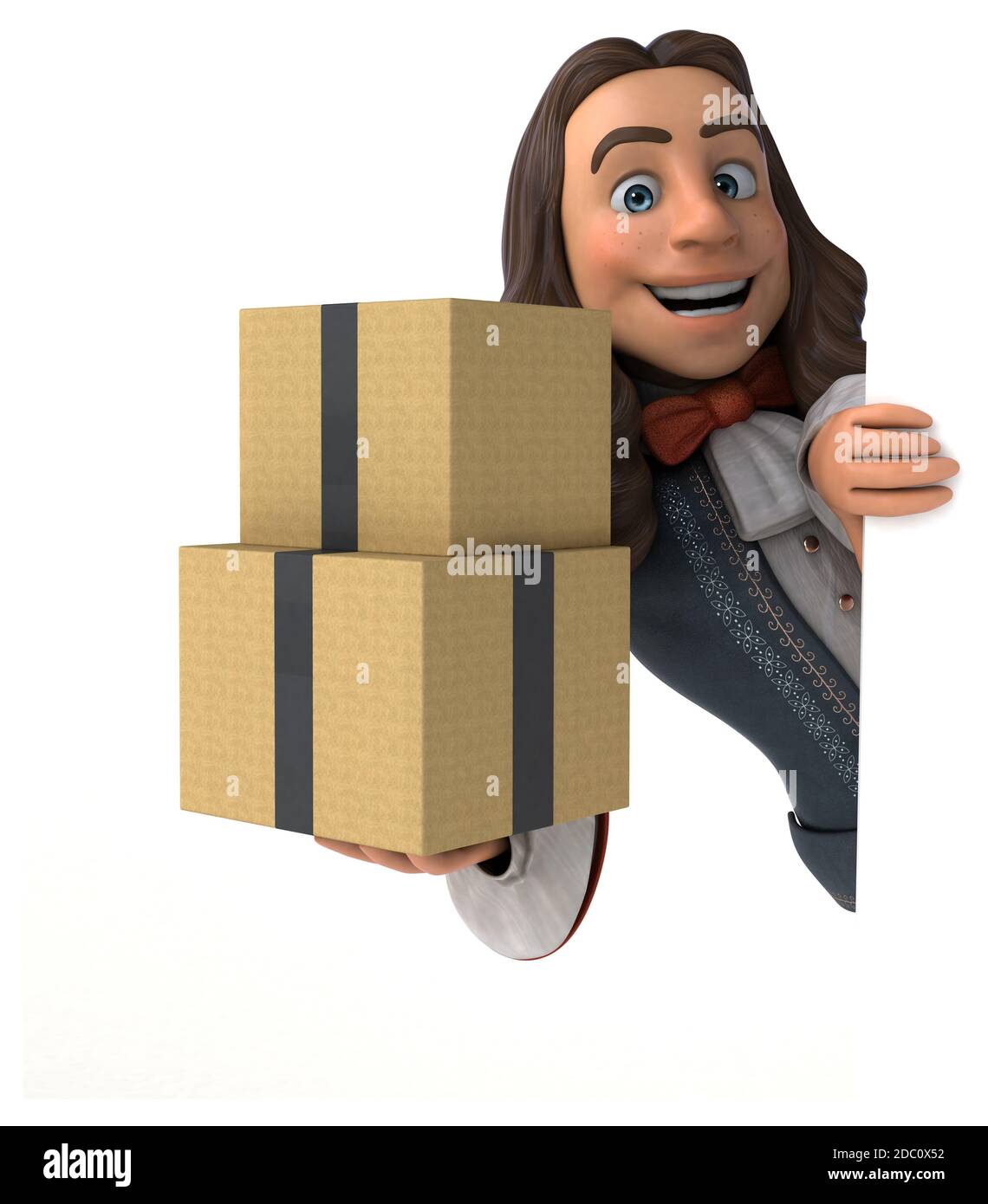 3D-Illustration eines Cartoon-Mannes in historischem, barounischem Kostüm Stockfoto