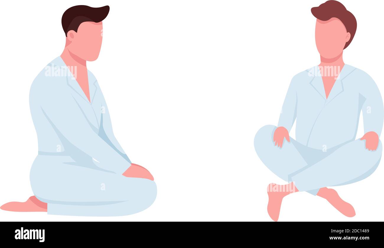 Schüler der Kampfkunst flache Farbvektor gesichtslosen Charakter gesetzt Stock Vektor