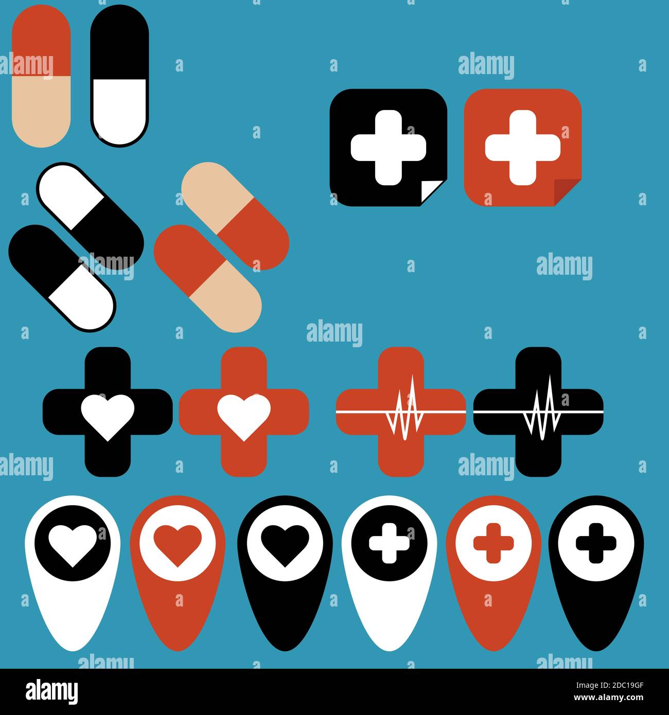 Vektor-Set von medizinischen Symbolen Vektor für Web-Design und mobile. Farbig. Feuerwehrmann, Verbandskasten mehrfarbig Stil Symbol. EPS 10 Stock Vektor