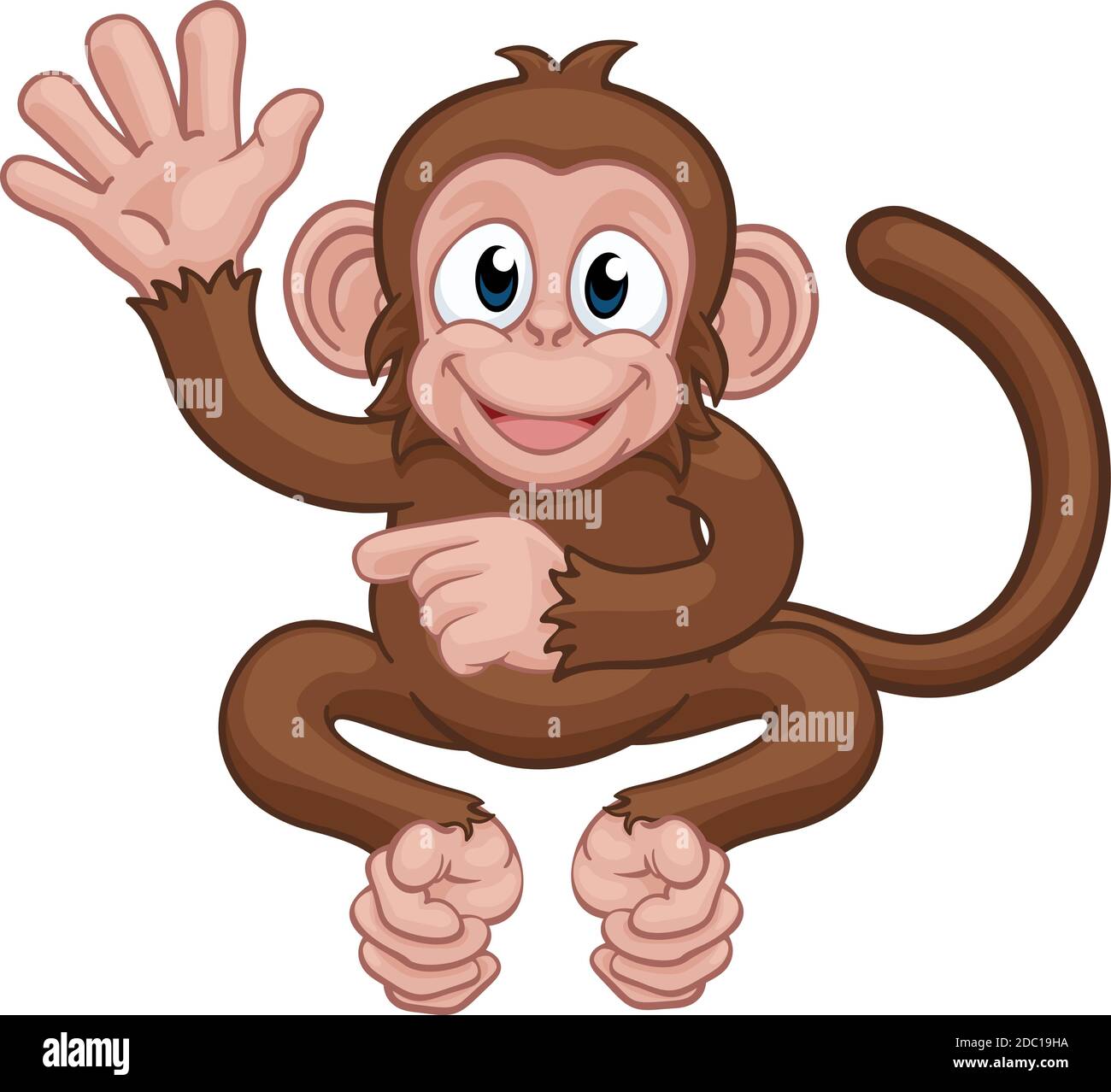 Monkey Cartoon Tier Winken und Zeigen Stock Vektor