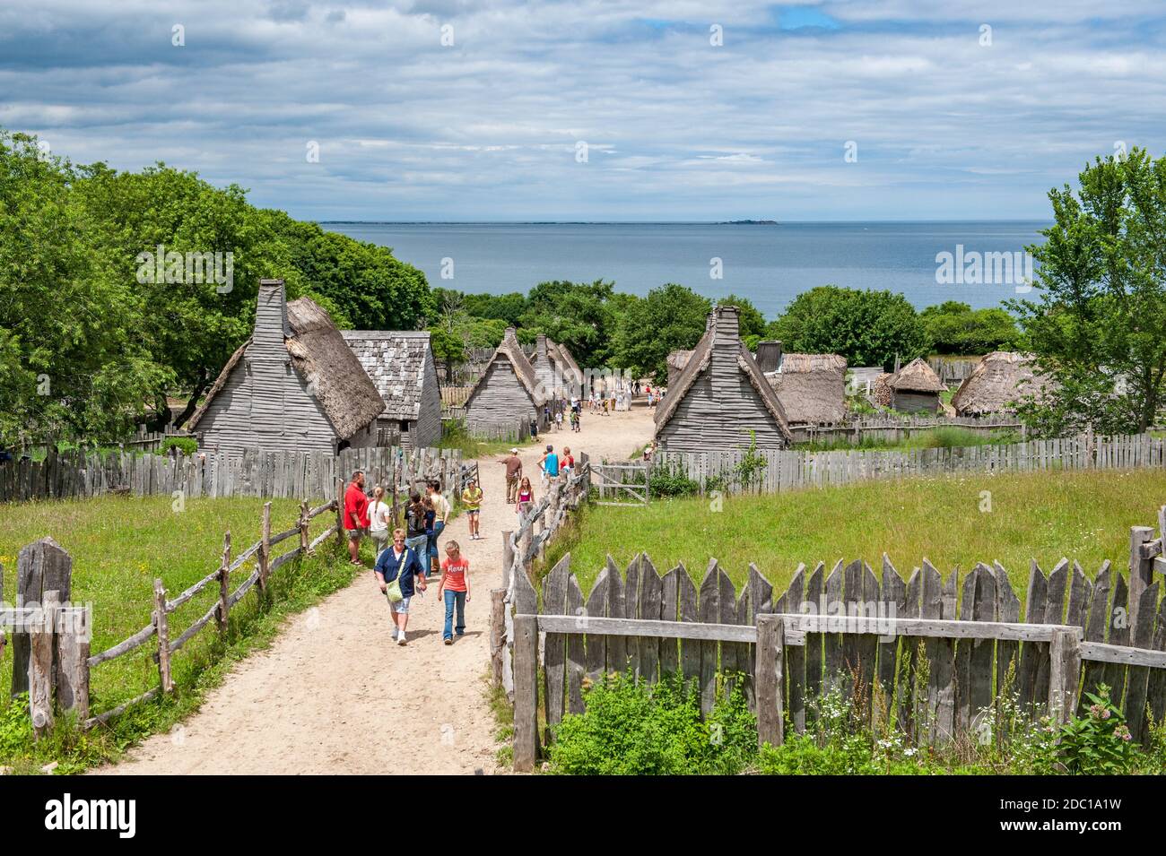 Plimoth Plantation in Plymouth. Dieses Freilichtmuseum repliziert die ursprüngliche Siedlung in der Plymouth Colony, wo das erste Thanksgiving stattfand. Stockfoto