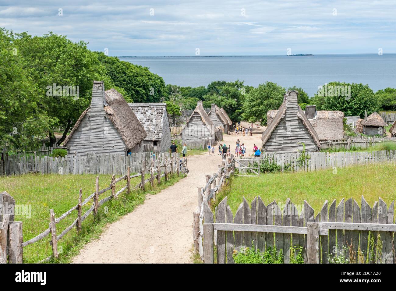 Plimoth Plantation in Plymouth. Dieses Freilichtmuseum repliziert die ursprüngliche Siedlung in der Plymouth Colony, wo das erste Thanksgiving stattfand. Stockfoto