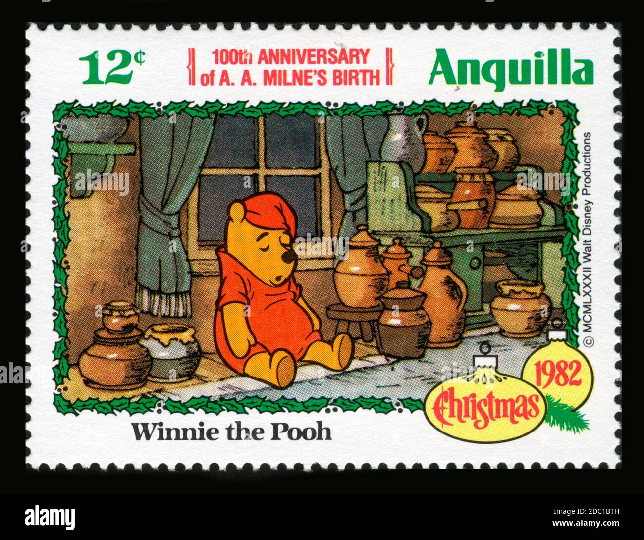 Briefmarkendruck in Anguilla, Weihnachten, 1982, Cartoons Stockfoto