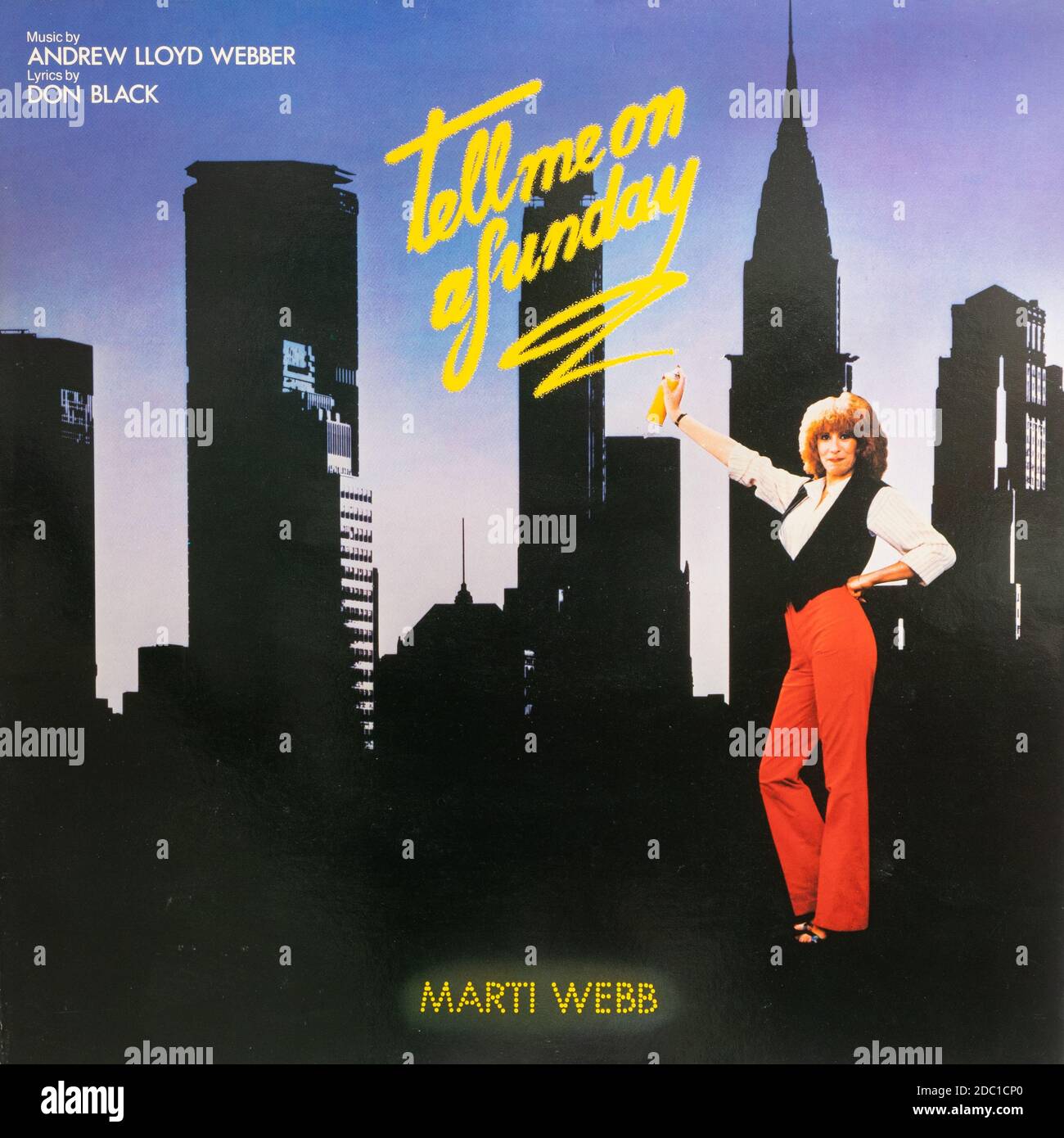 Tell me on a Sunday, Vinyl LP Album Cover mit Songs von Marti Webb aus dem Musical Stockfoto