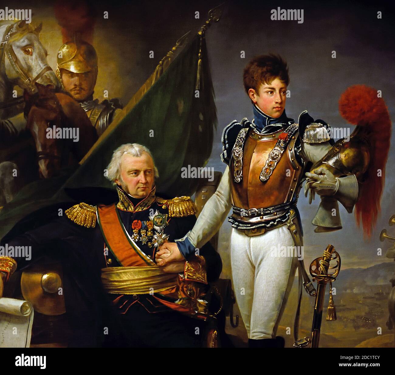 General Lariboisière und sein Sohn, ein Offizier der Carabinier-à-cheval, der während der Schlacht von Borodino im Jahr 1812 von GROS Antoine Jean 1771-1835 Frankreich Französisch, ( Armee von Kaiser Napoleon Bonaparte ) Stockfoto