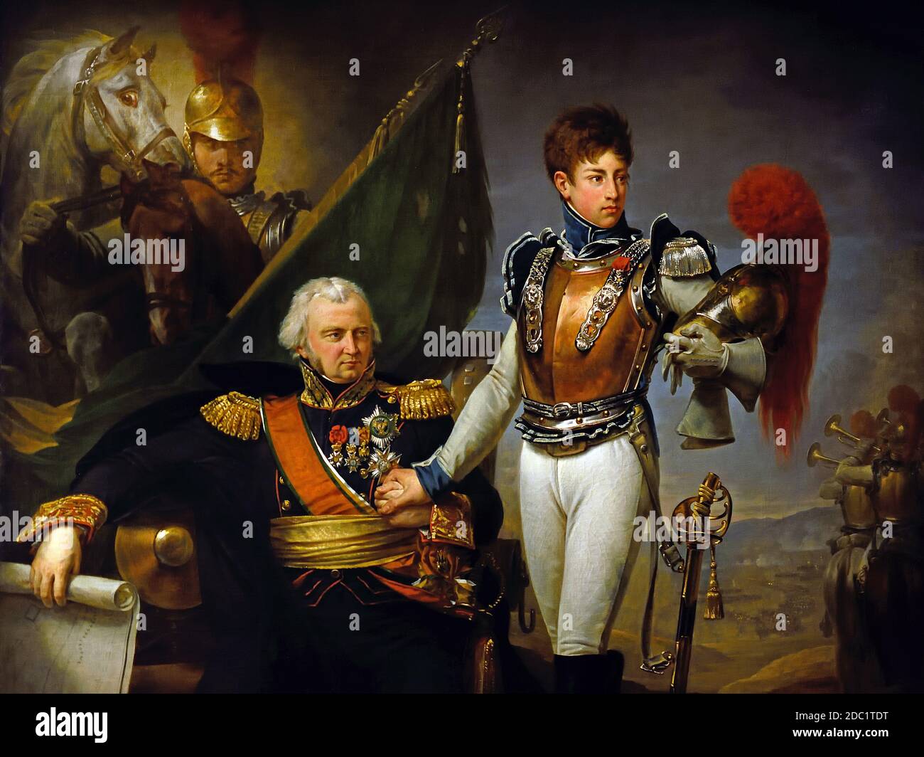 General Lariboisière und sein Sohn, ein Offizier der Carabinier-à-cheval, der während der Schlacht von Borodino im Jahr 1812 von GROS Antoine Jean 1771-1835 Frankreich Französisch, ( Armee von Kaiser Napoleon Bonaparte ) Stockfoto
