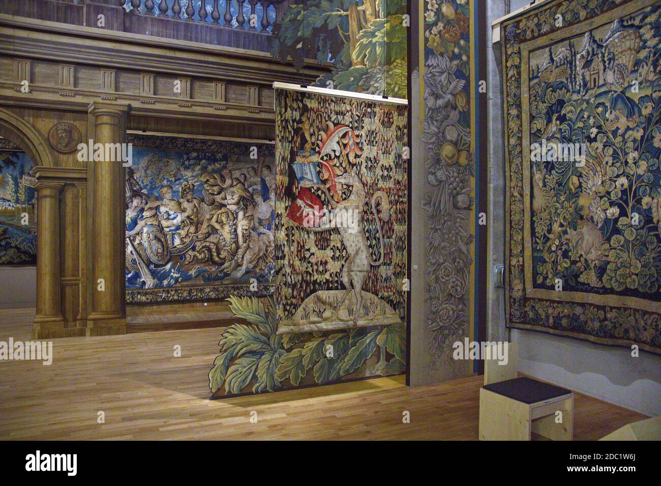 Klassische Wandteppiche in Aubusson, Creuse, Frankreich Stockfoto