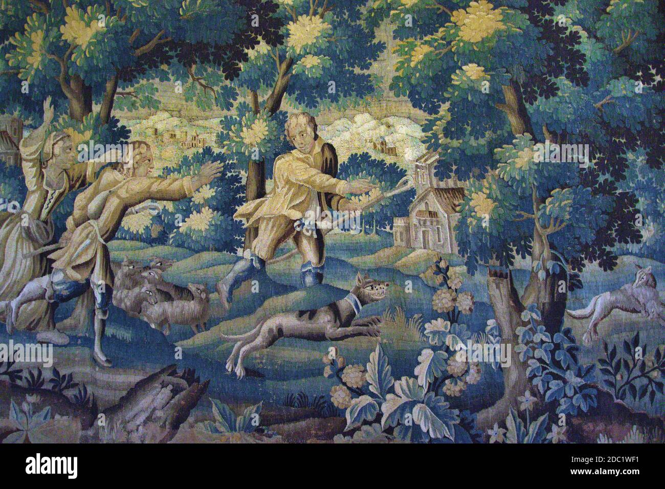 Klassische Wandteppiche im Chateau de Pompadour, Correze, Frankreich Stockfoto