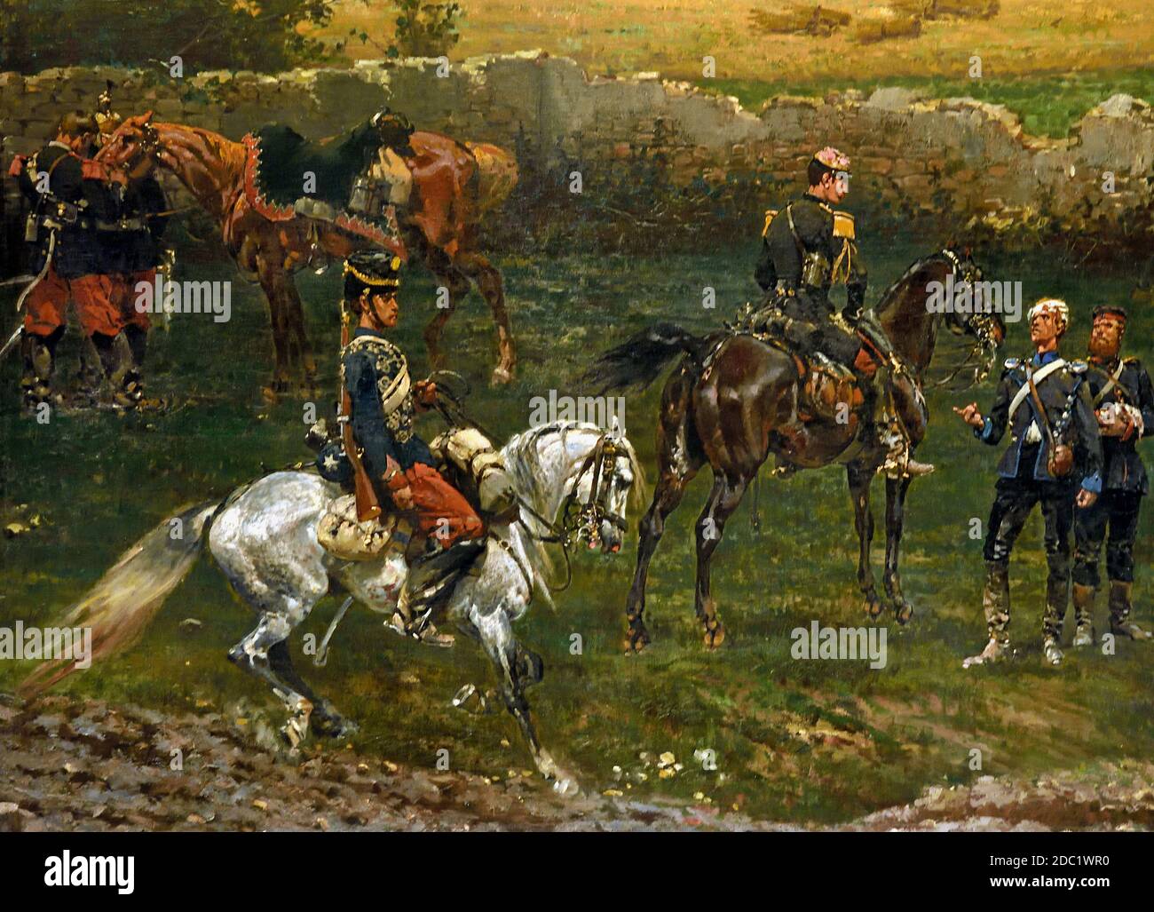 Stabskapitän befragt deutsche Gefangene vonJean-Baptiste Édouard Detaille, 1848 – 1912, Alphonse de Neuville, 1835-1885, Frankreich, Französisch, Deutsch, Deutschland, ( Schlacht bei Rezonville August 1870 ) Stockfoto