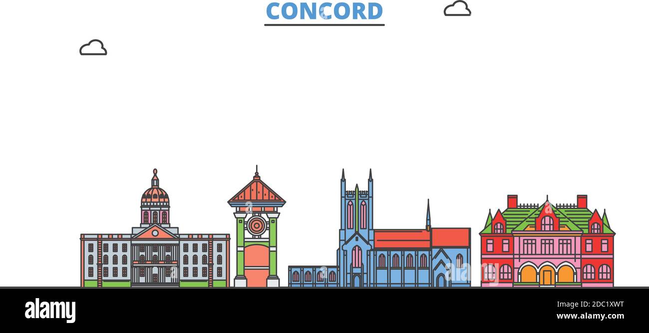 Vereinigte Staaten, Concord Linie Stadtbild, flache Vektor. Travel City Wahrzeichen, oultine Illustration, Linie Welt Symbole Stock Vektor