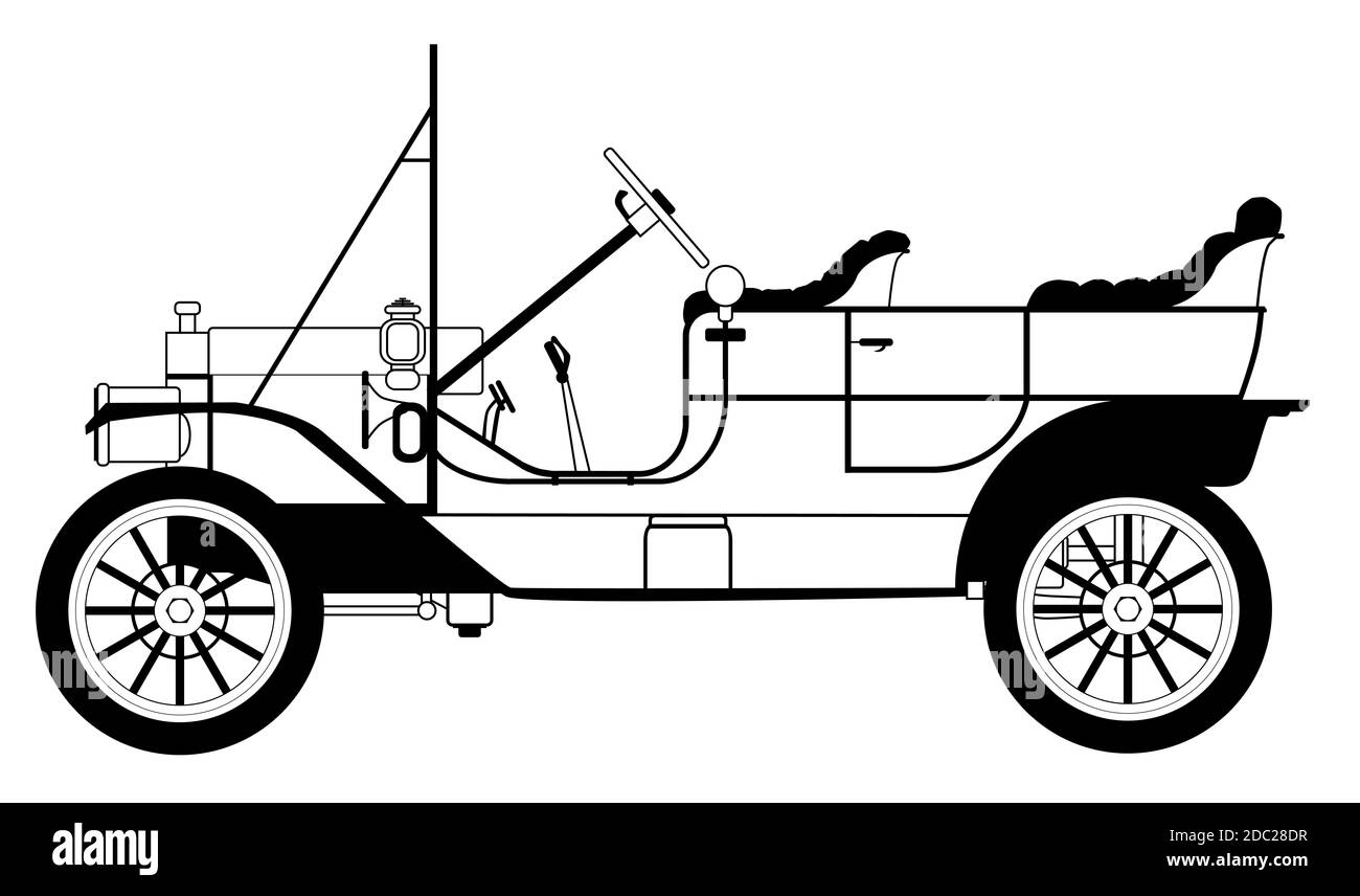 Ein klassisches Automobil im Stil eines Modells T auf einem weißen Hintergrund Stockfoto