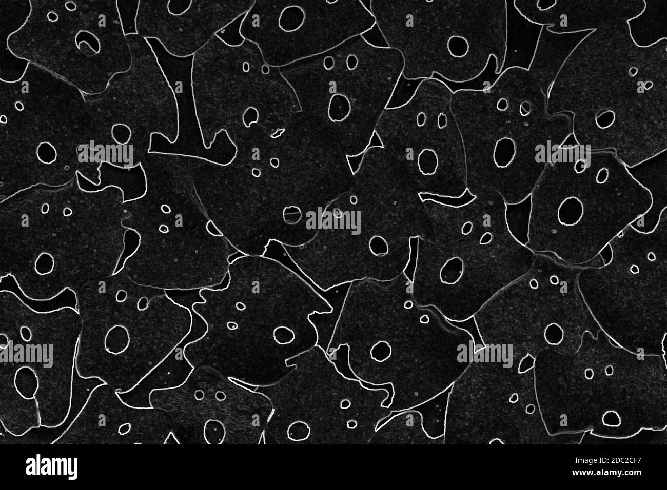 Gruppe von Geisterfiguren schwarz und weiß, Halloween Hintergrund Konzept Draufsicht Nahaufnahme Stockfoto