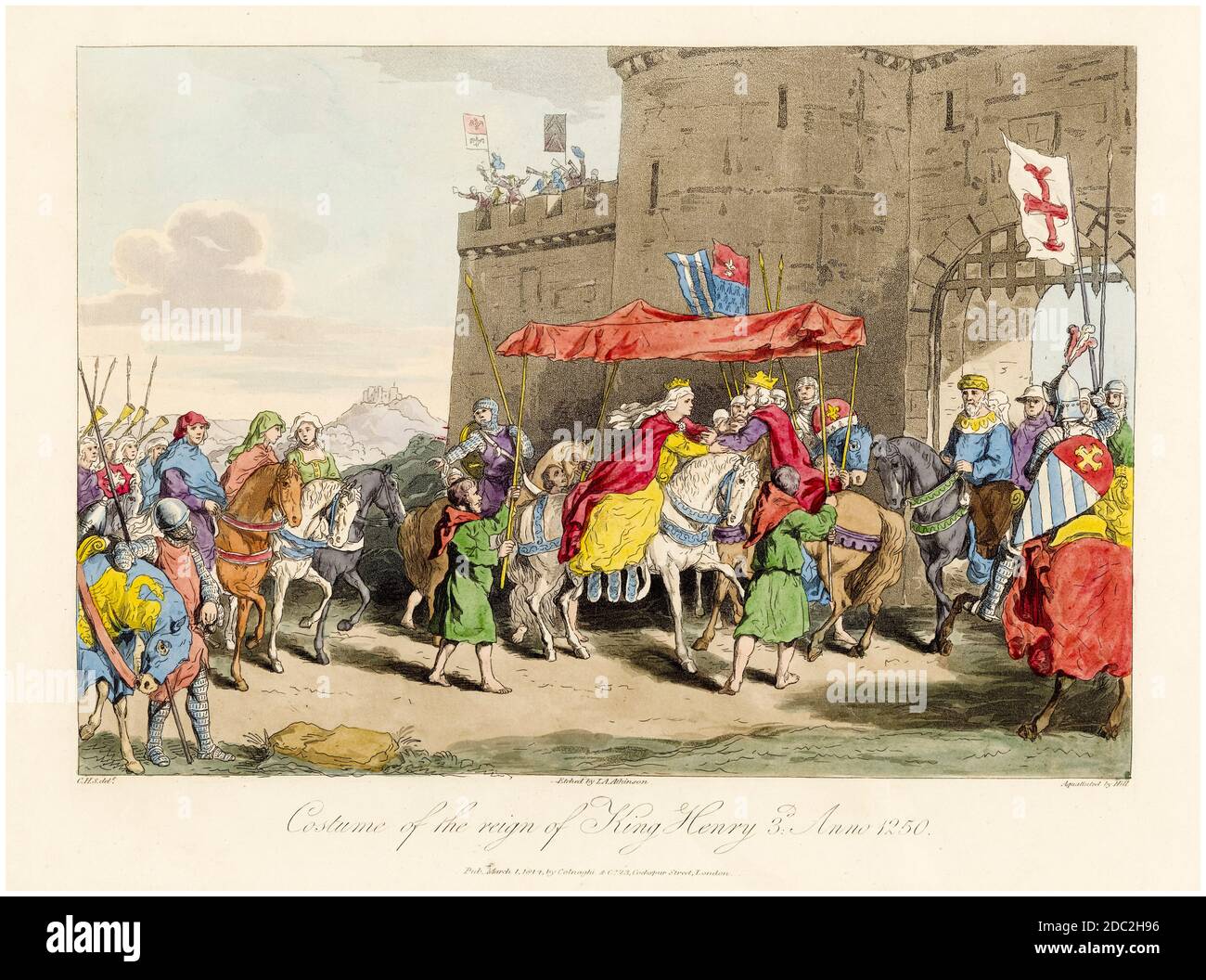 Englisches Kostüm der Herrschaft König Heinrichs III., 1250, Druck von John Augustus Atkinson, John Hill & Charles Hamilton Smith, 1814 Stockfoto