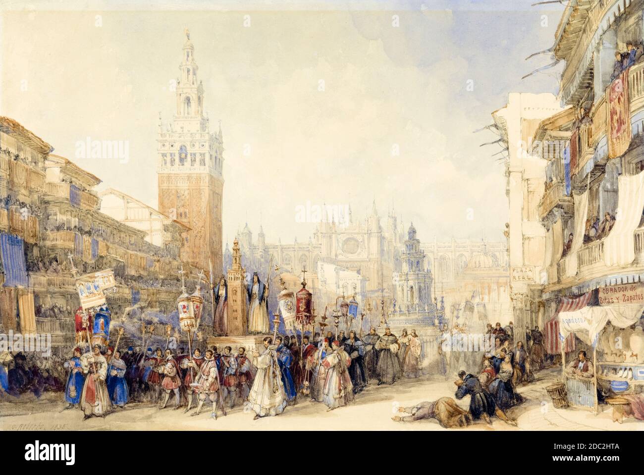 Plaza Real und Prozession des Fronleichnams in Sevilla, Spanien, Gemälde von David Roberts, 1836 Stockfoto