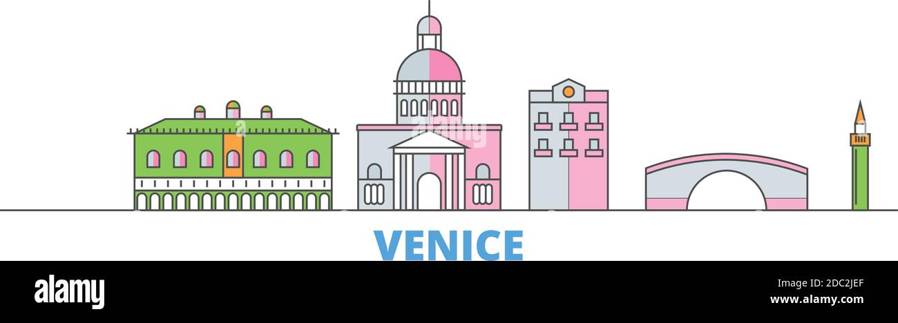 Italien, Venedig Stadtlinie Stadtbild, flache Vektor. Travel City Wahrzeichen, oultine Illustration, Linie Welt Symbole Stock Vektor