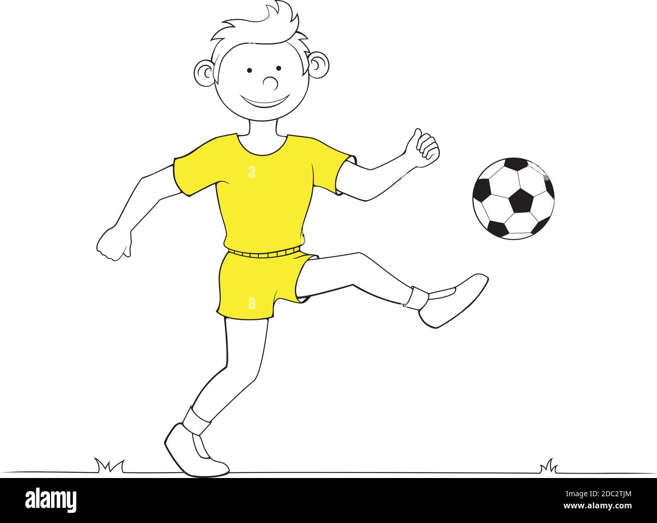 Junge spielt Fußball. Vektorgrafik auf weißem Hintergrund. Stock Vektor