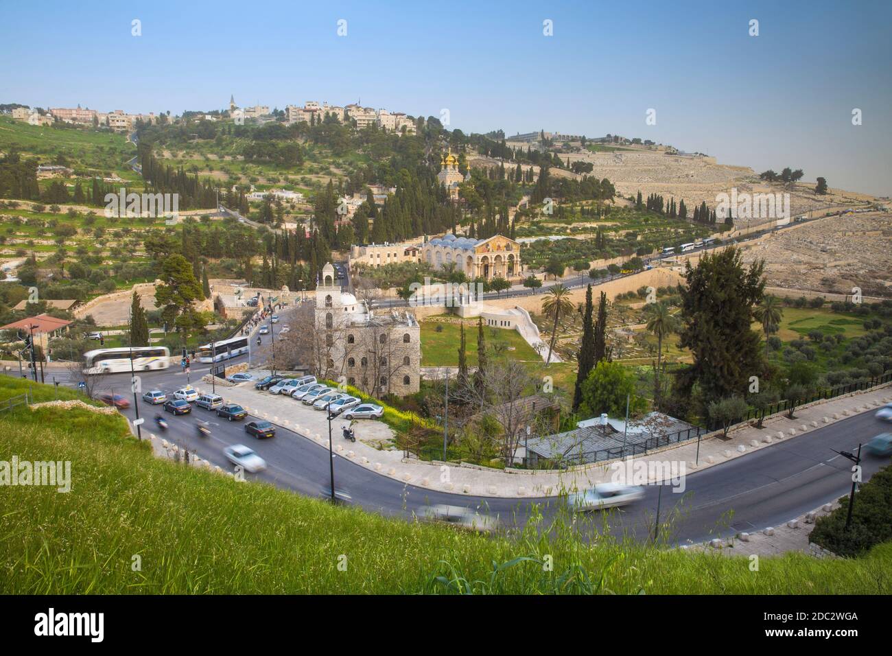 Israel, Jerusalem, Blick auf den Ölberg, Blick auf die Kirche aller Völker und die Kirche Maria Magdalena Stockfoto